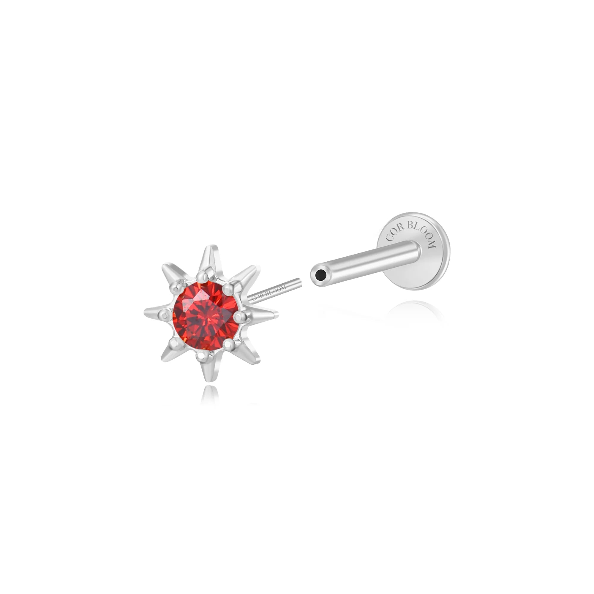 Aeliana Red Garnet Sun Push Pin Flat Back Stud