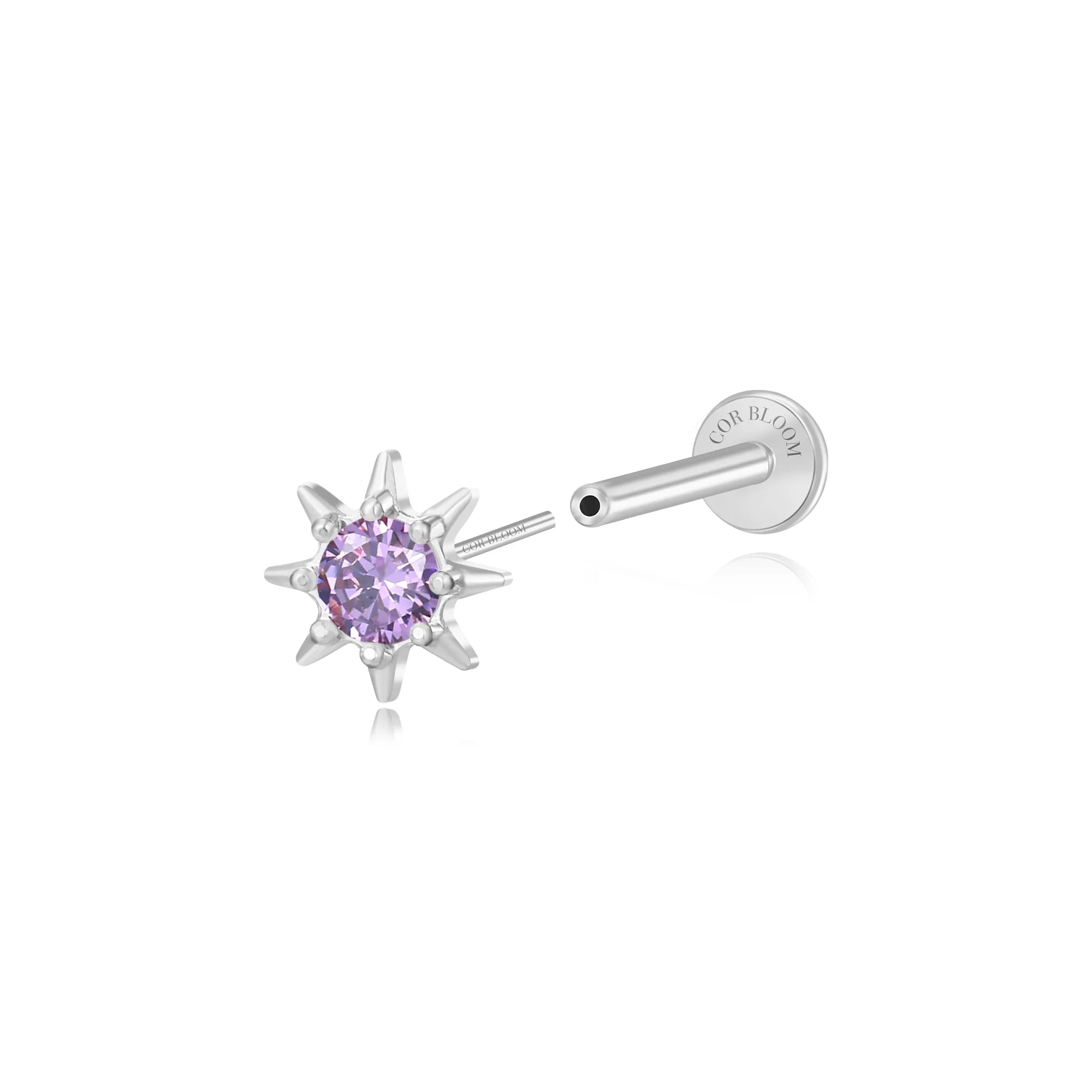 Aeliana Amethyst Sun Push Pin Flat Back Stud