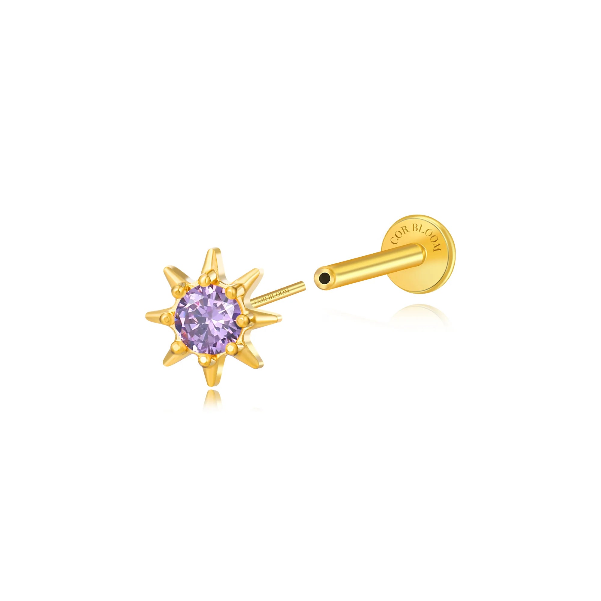 Aeliana Amethyst Sun Push Pin Flat Back Stud