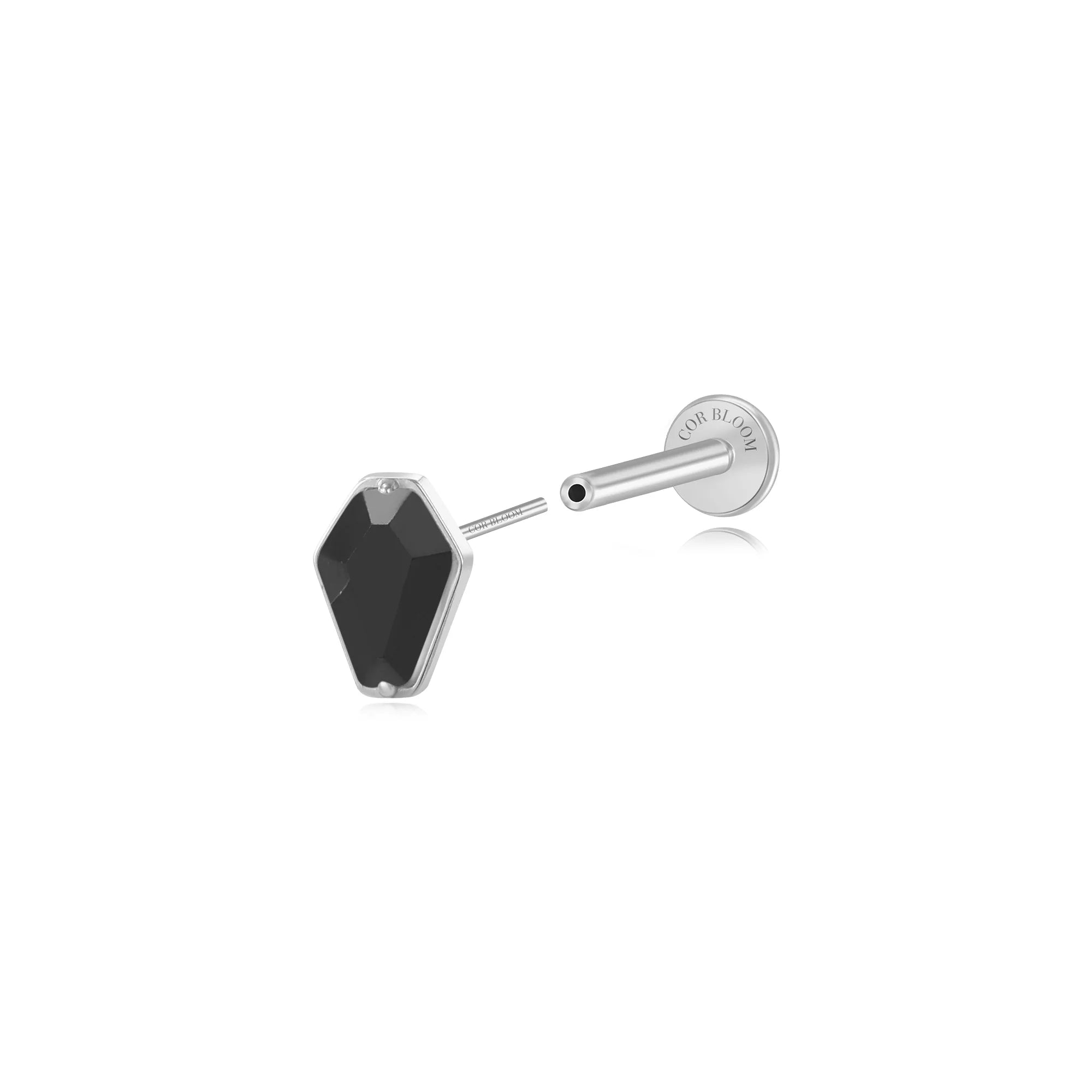 Titanium Hexagon Mirror Flat Back Stud - Midnight