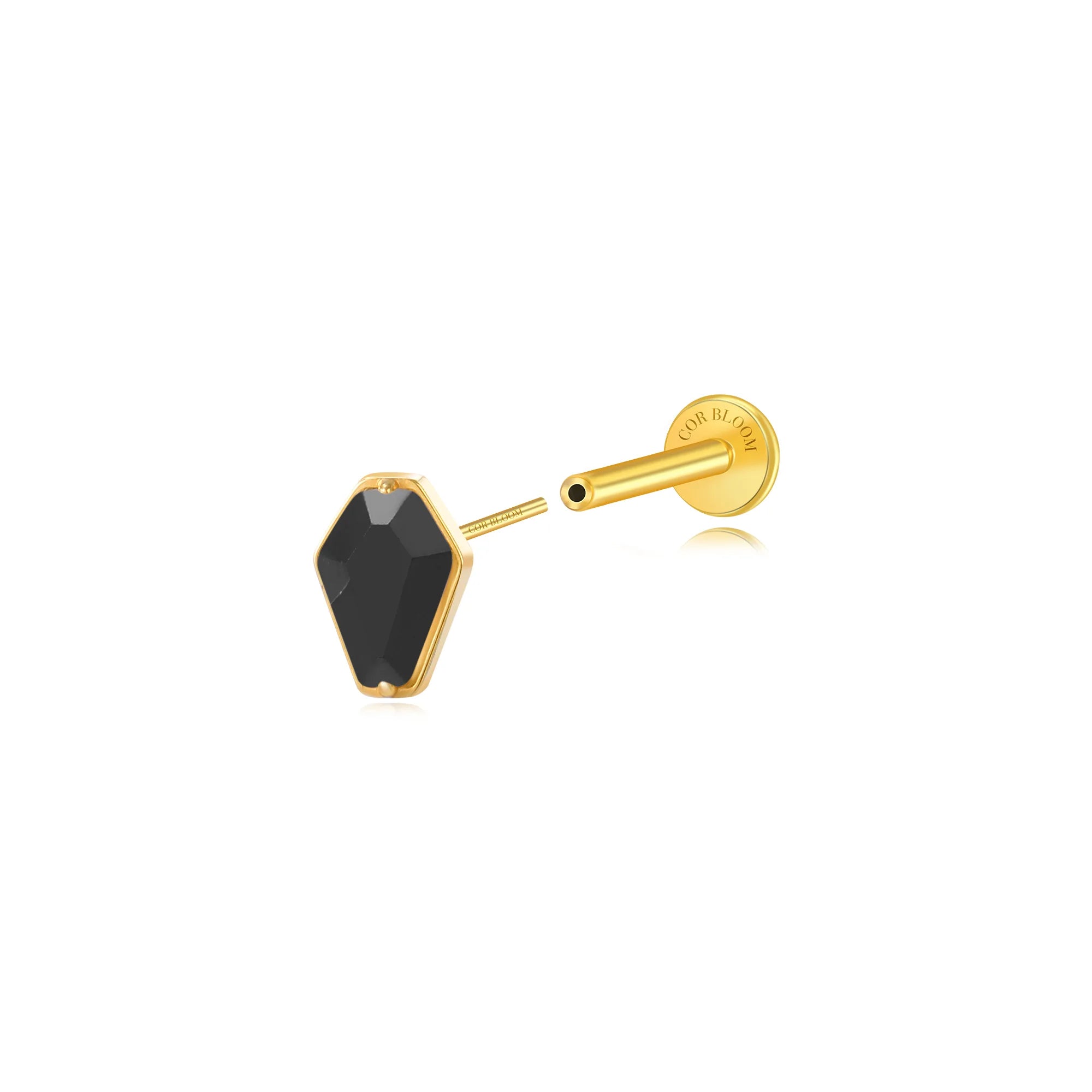 Titanium Hexagon Mirror Flat Back Stud - Midnight