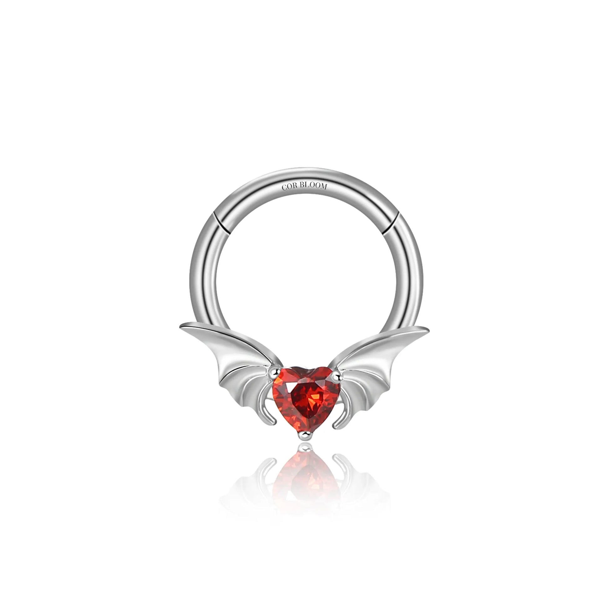 Titanium Red Heart Angel Septum Clicker Ring | Red Daith Hoop Titanium Red Heart Angel Septum Clicker Ring | Red Daith Hoop