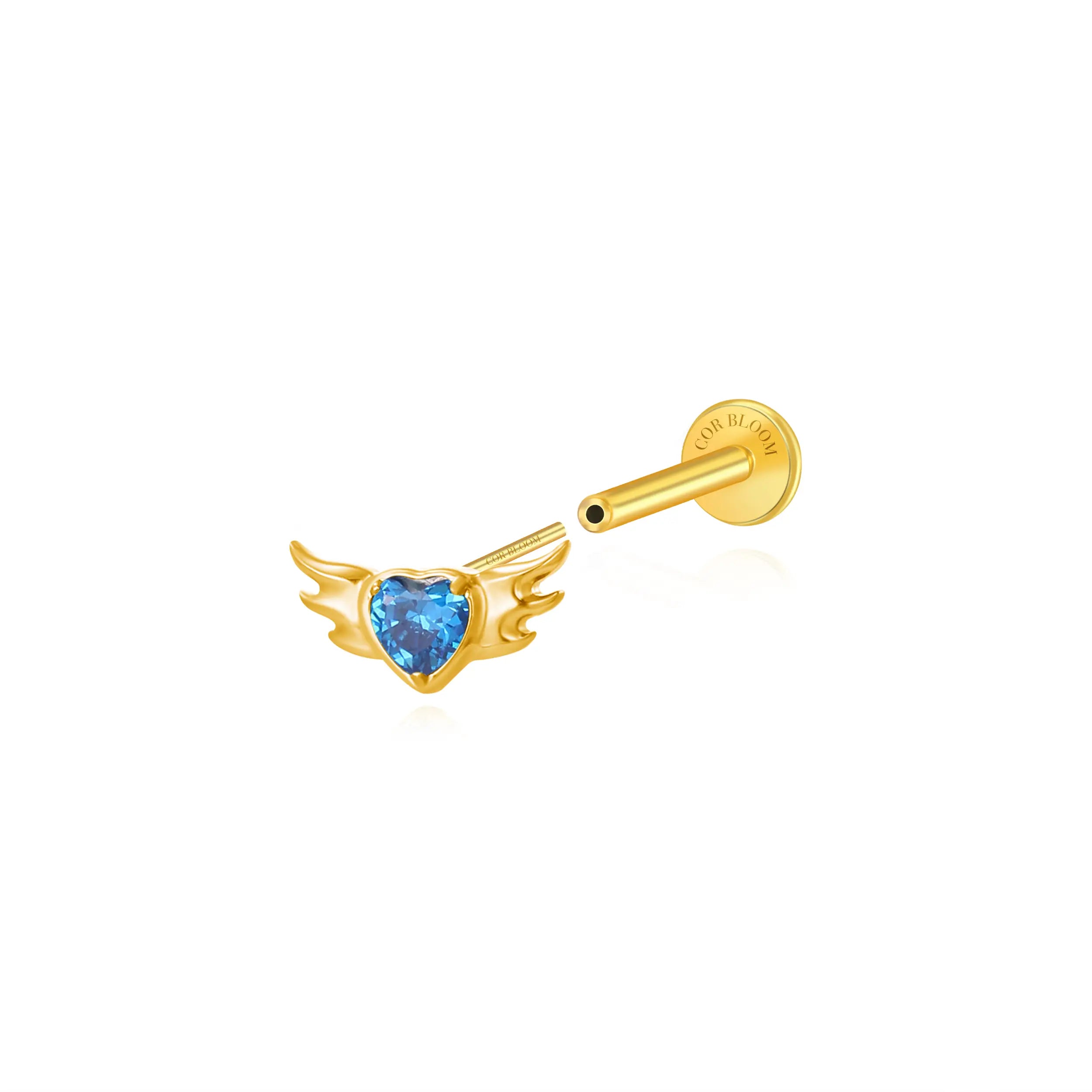 Titanium Davina Blue Sapphire Angel Heart Flat Back Stud