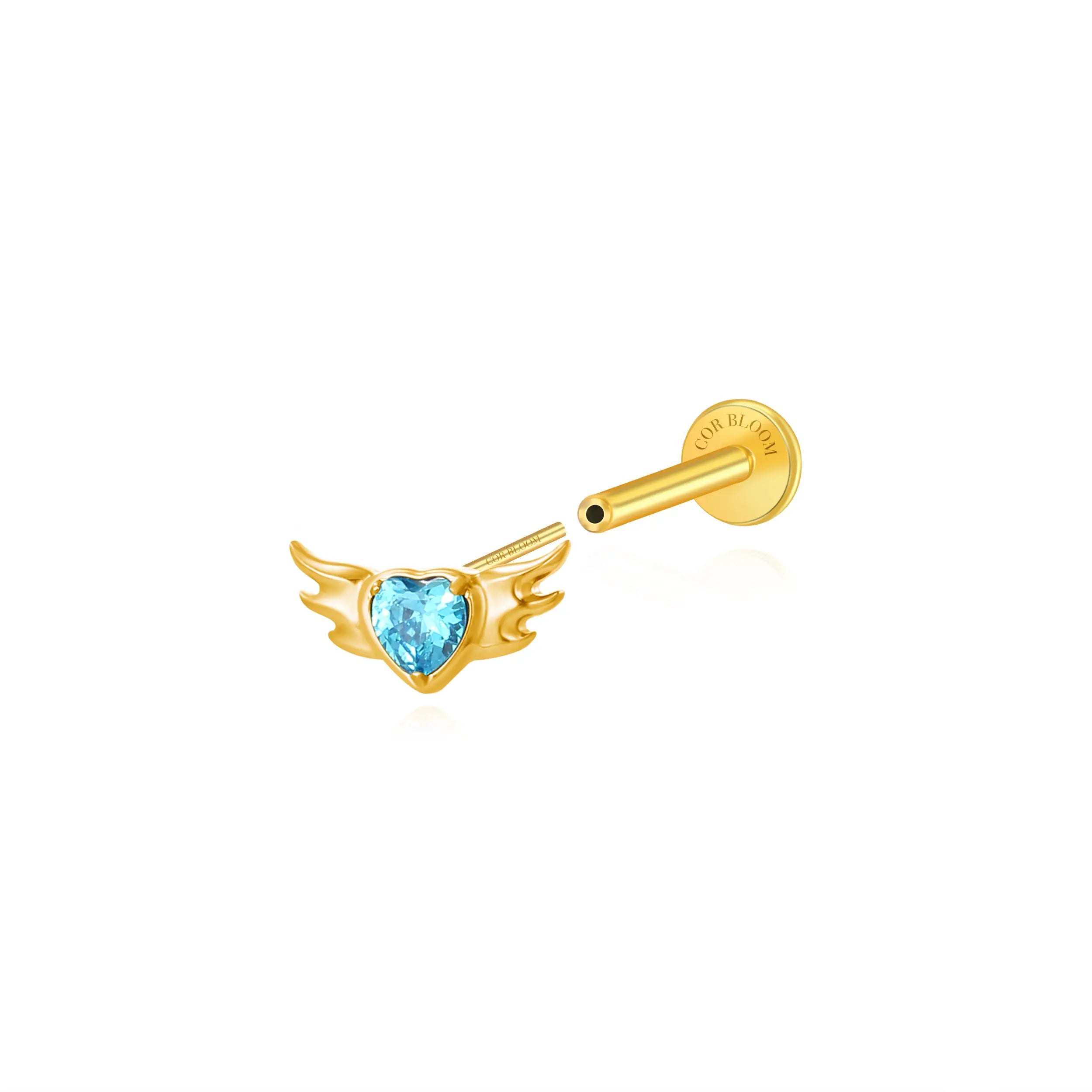 Titanium Davina Aquamarine Angel Heart Flat Back Stud