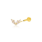 Titanium Veda White Moonstone Leaf Flat Back Stud