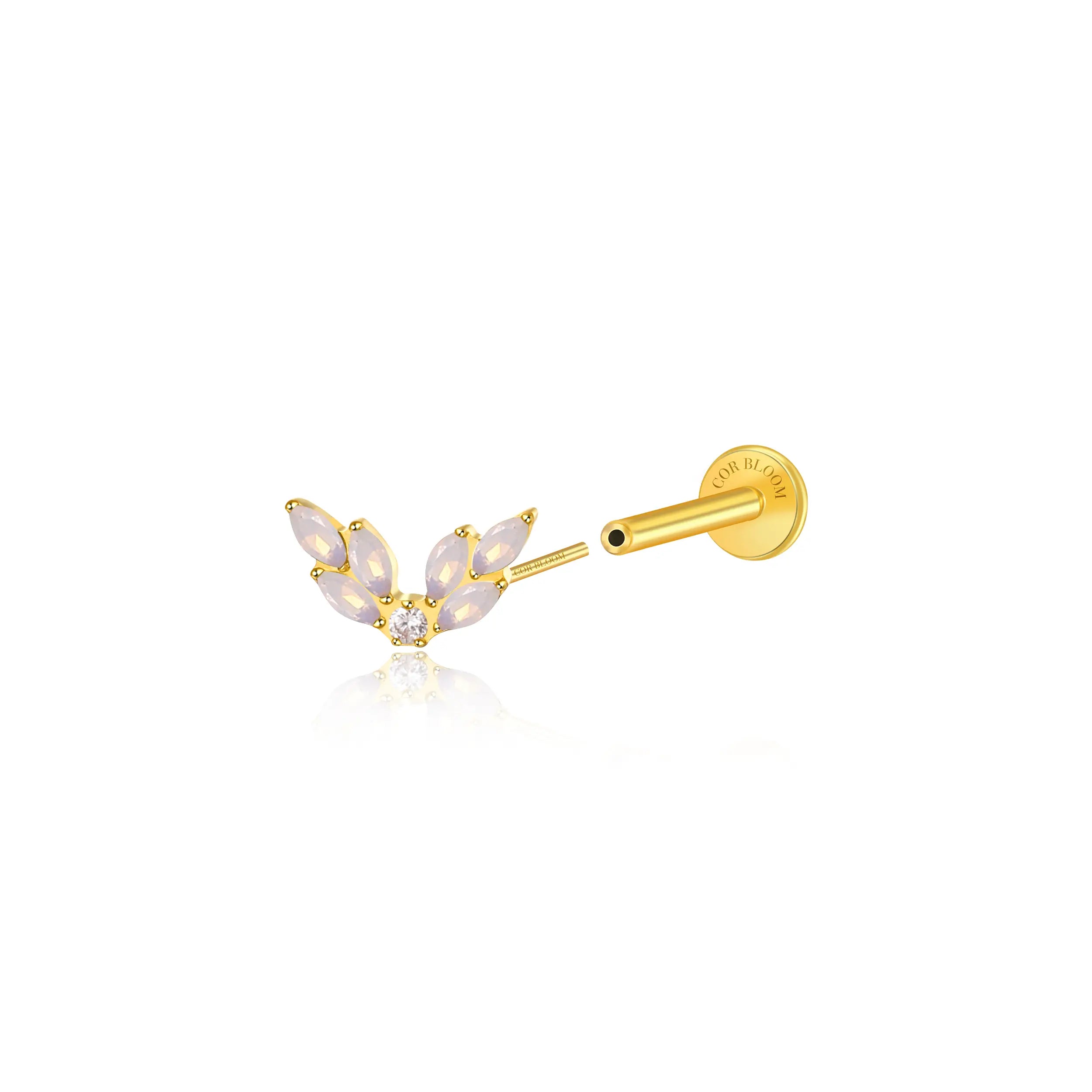 Titanium Veda White Moonstone Leaf Flat Back Stud