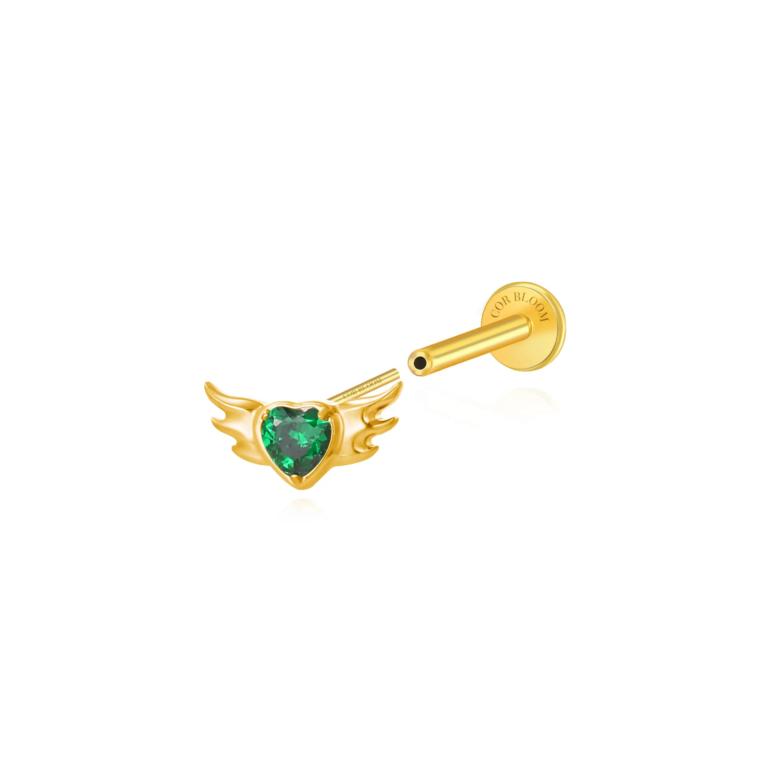 Titanium Davina Green Emerald Angel Heart Flat Back Stud