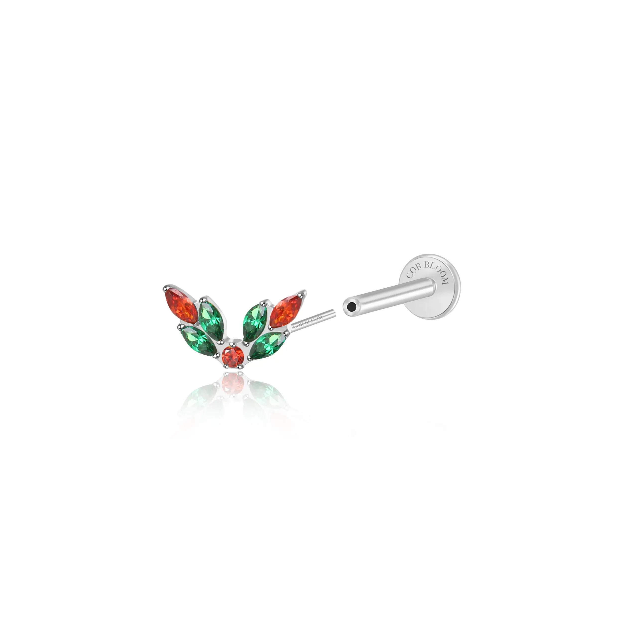 Titanium Veda XMas Leaf Crown Flat Back Stud