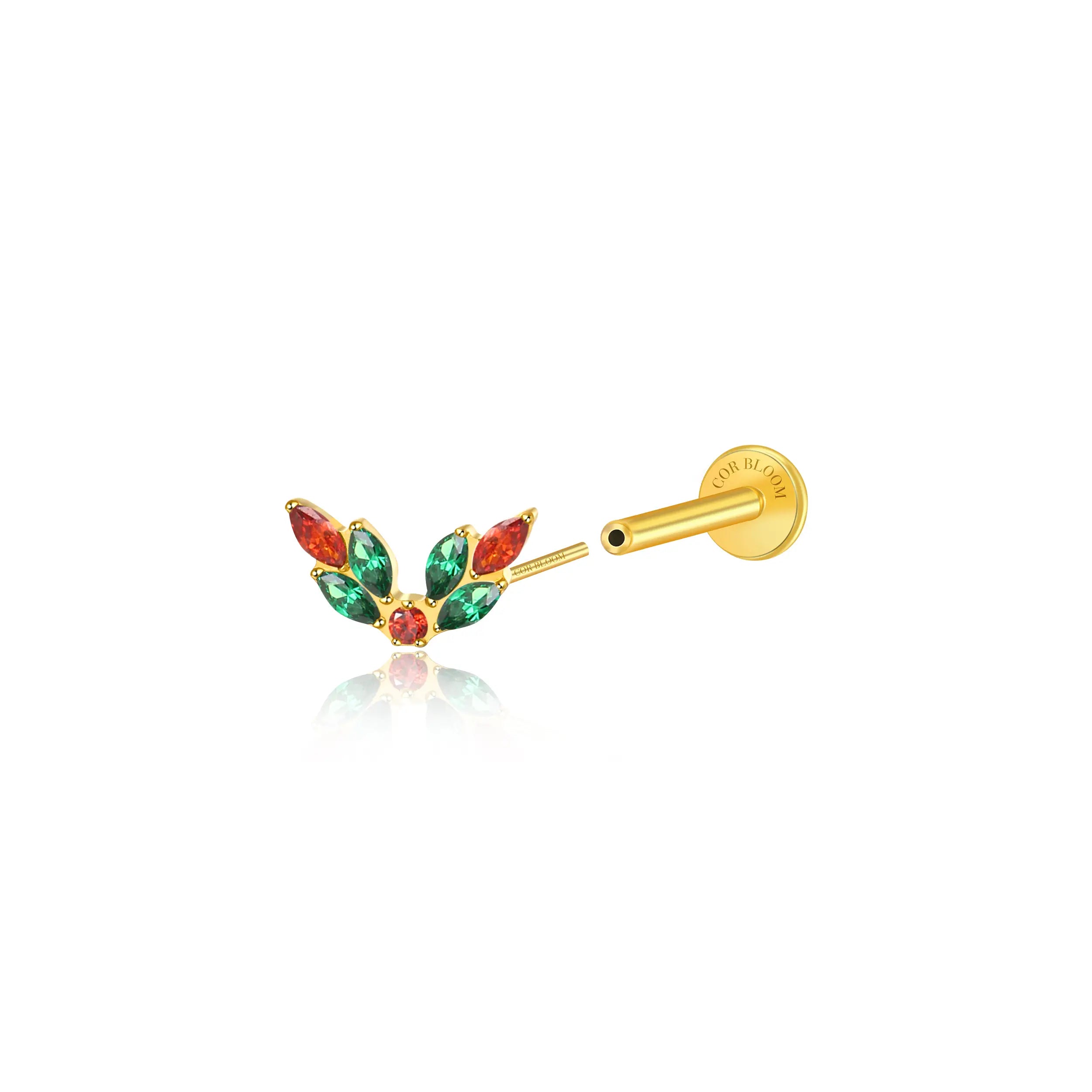 Titanium Veda XMas Leaf Crown Flat Back Stud