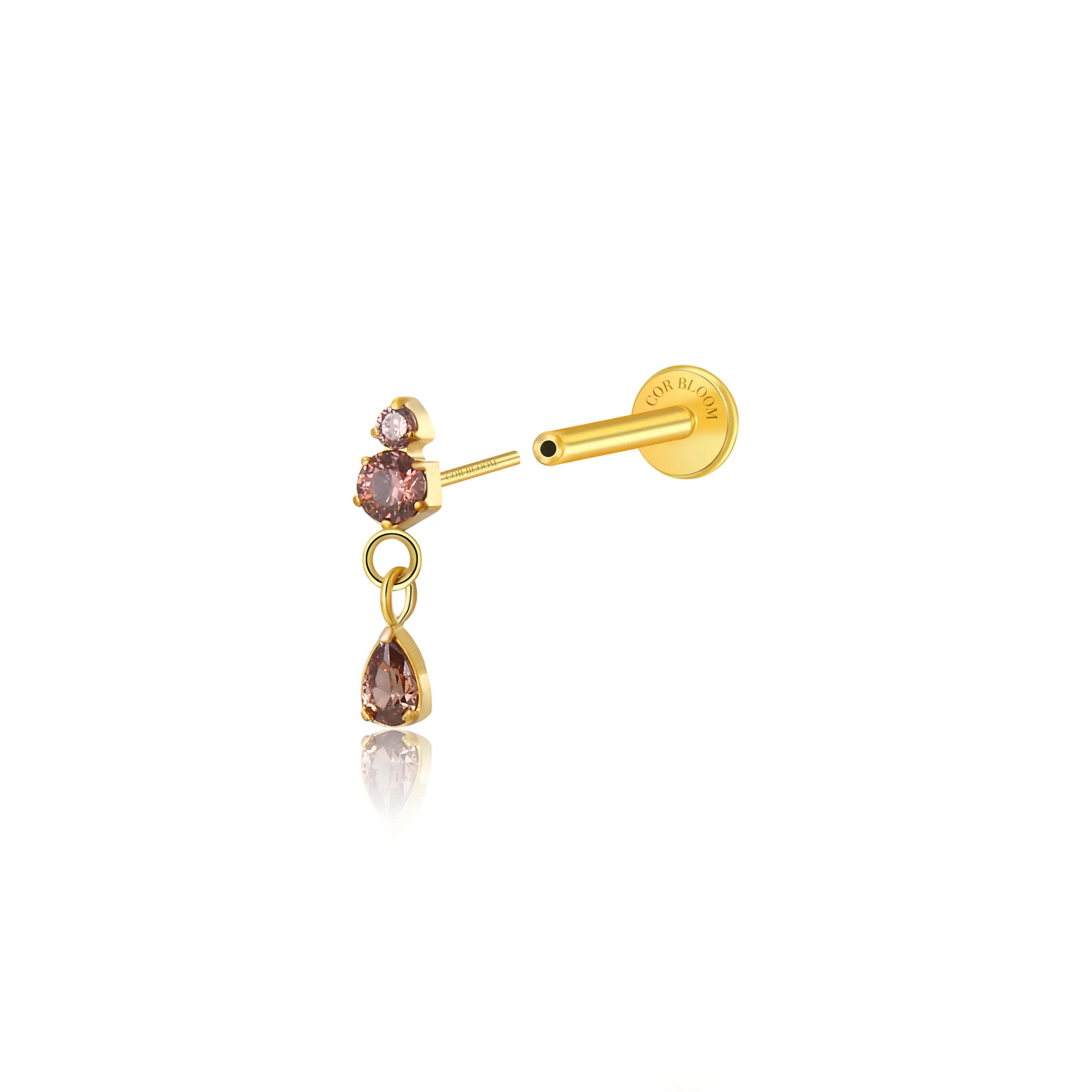 Titanium Yuri Waterdrop Push Pin Stud - Coffee Brown
