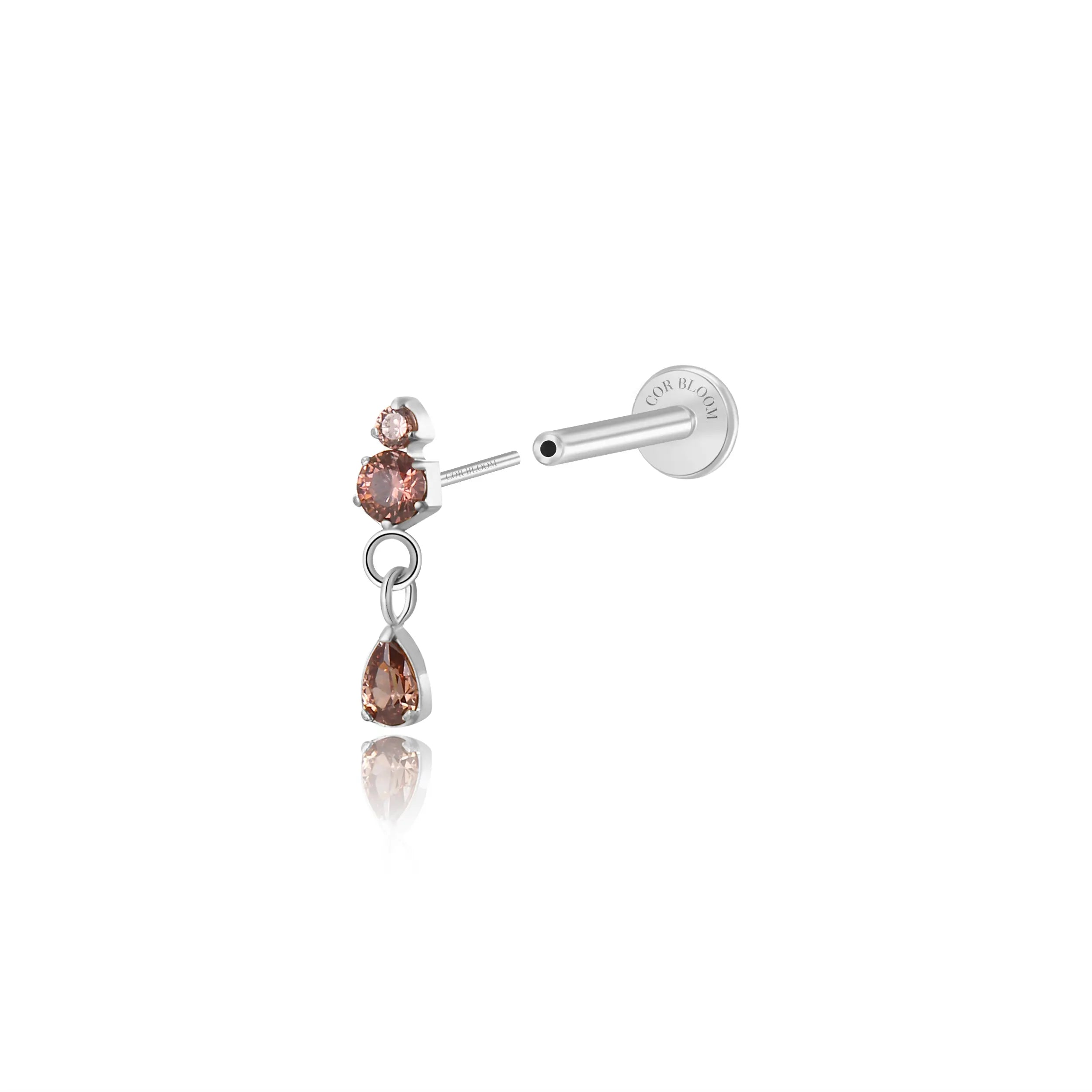 Titanium Yuri Waterdrop Push Pin Stud - Coffee Brown