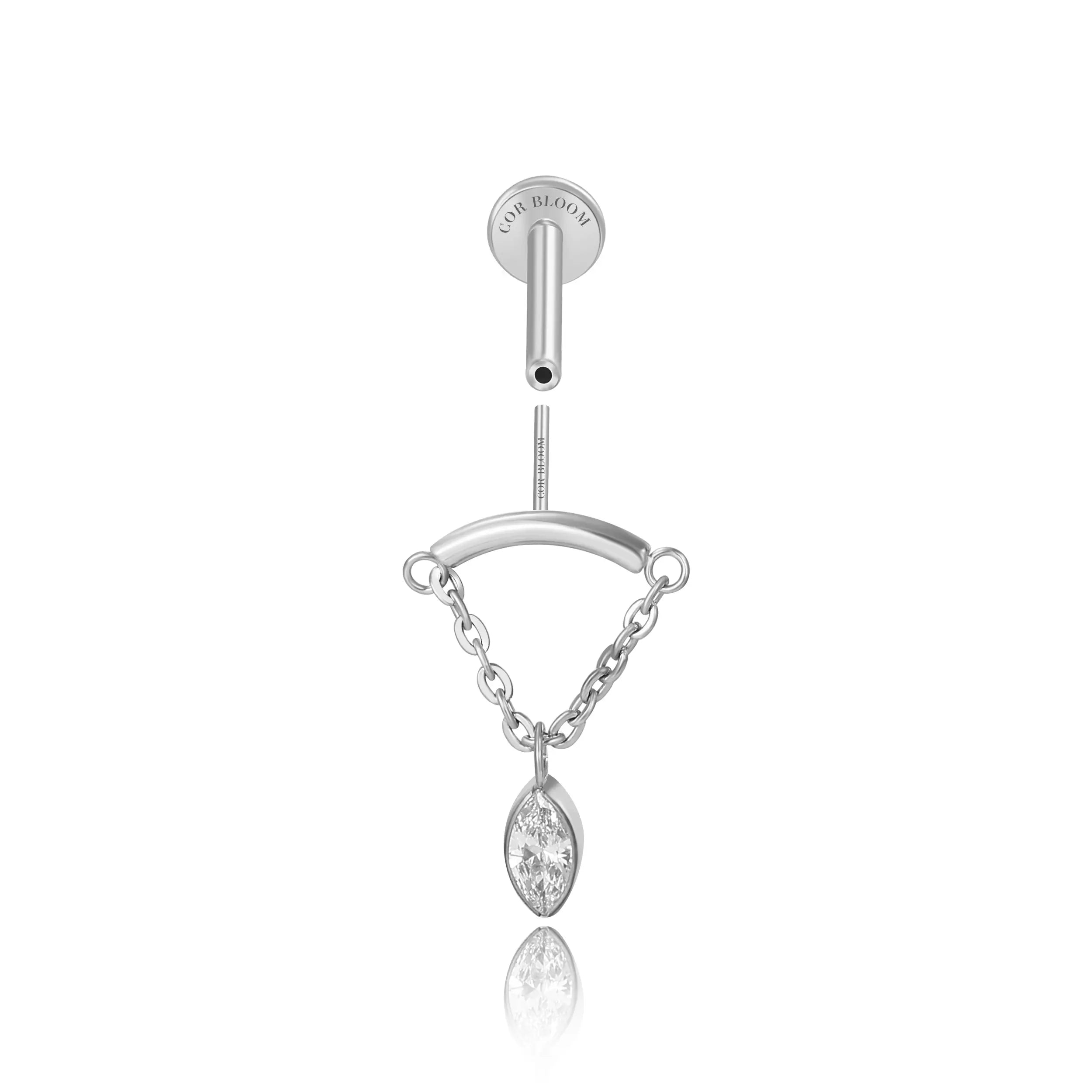 Titanium Ruth Marquise Dangle Stud - Vertical Helix & Hidden Rook