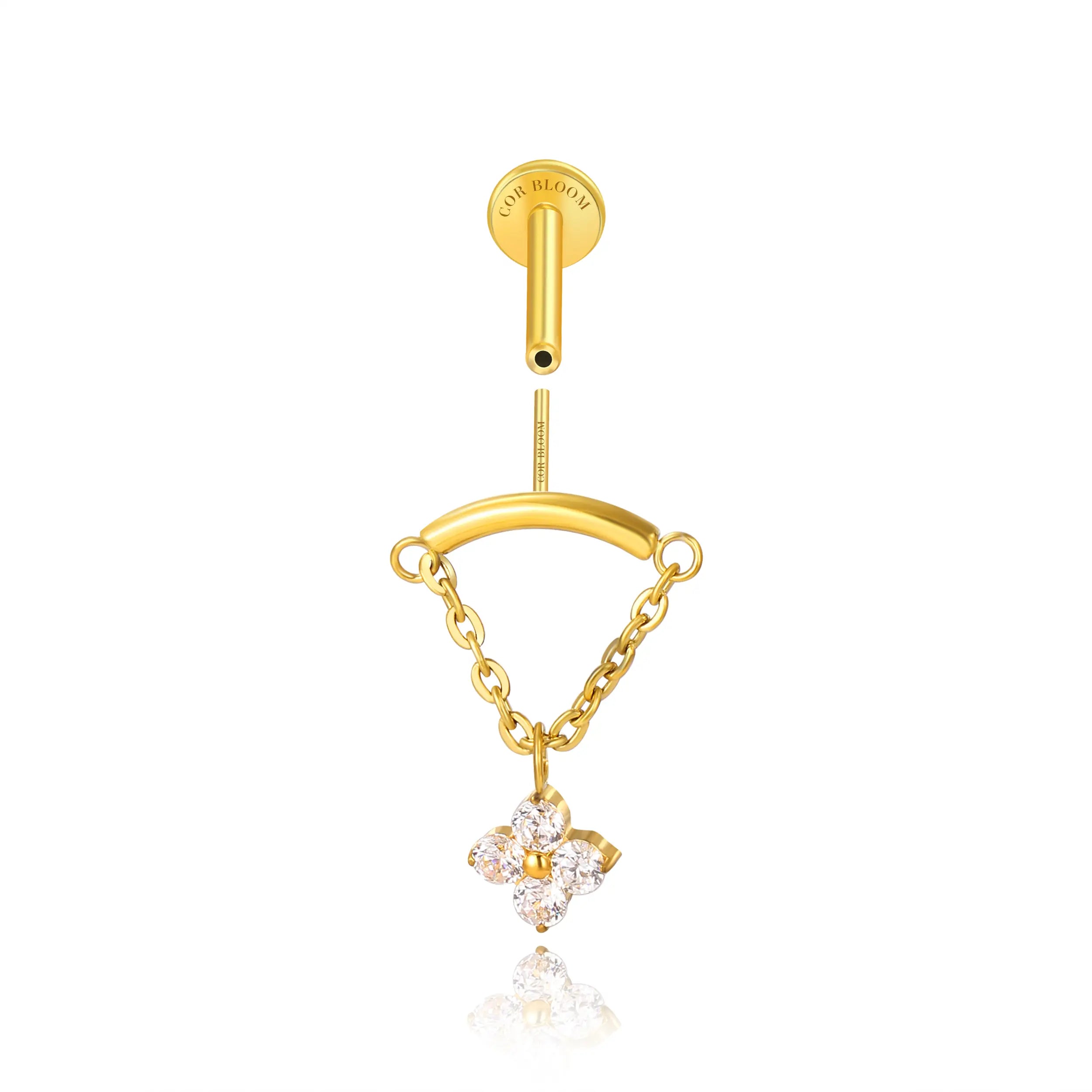 Titanium Amiria Four Leaf Clover Dangle Stud - Vertical Helix & Hidden Rook