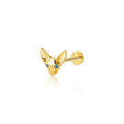 Titanium Blue Sapphire Eye Sphynx Cat Flat Back Stud