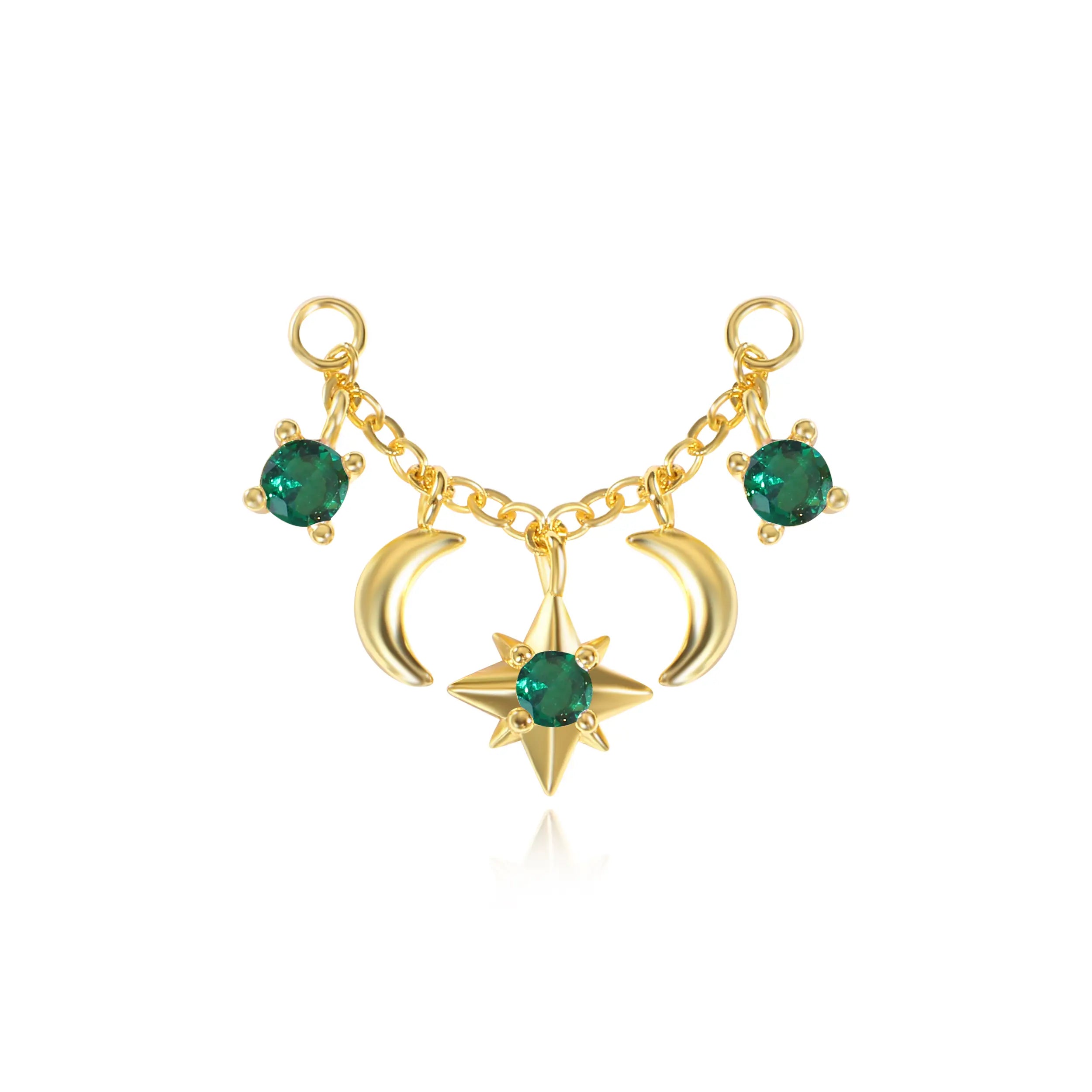 Iyla Green Emerald Guiding Star & Crescent Moon Chain Attachment