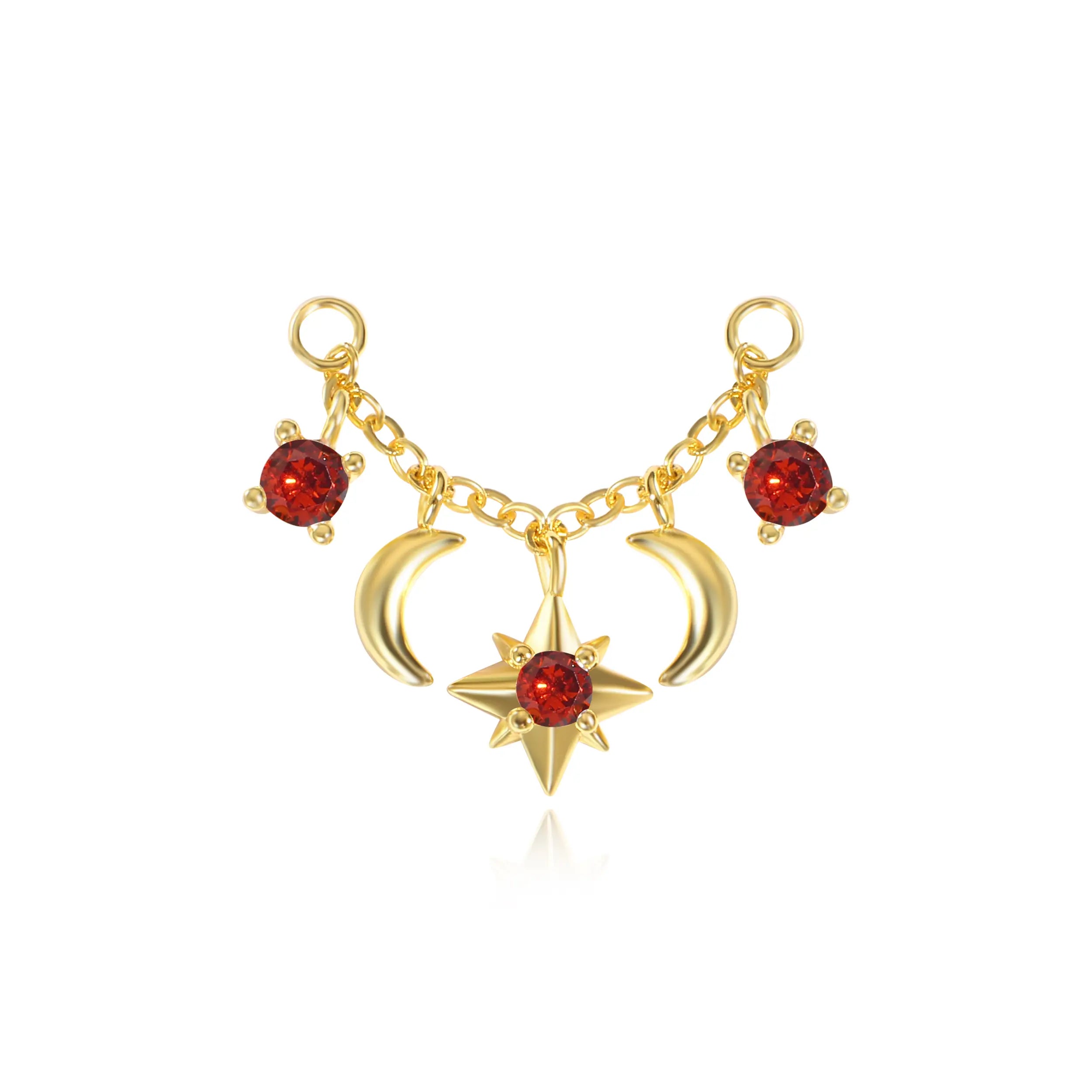 Iyla Red Garnet Guiding Star & Crescent Moon Chain Attachment