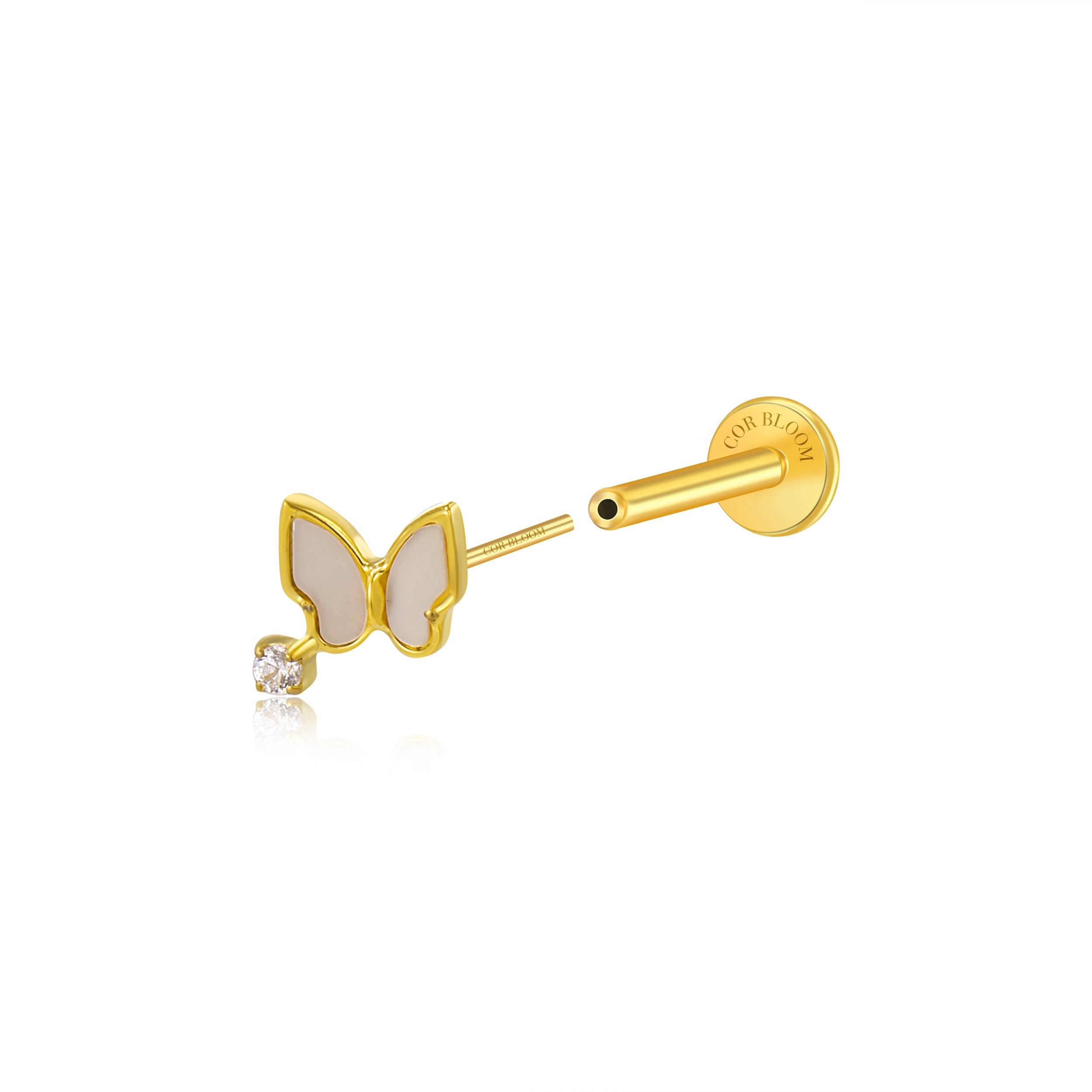 Titanium Vlinder White Pearl Butterfly Flat Back Stud