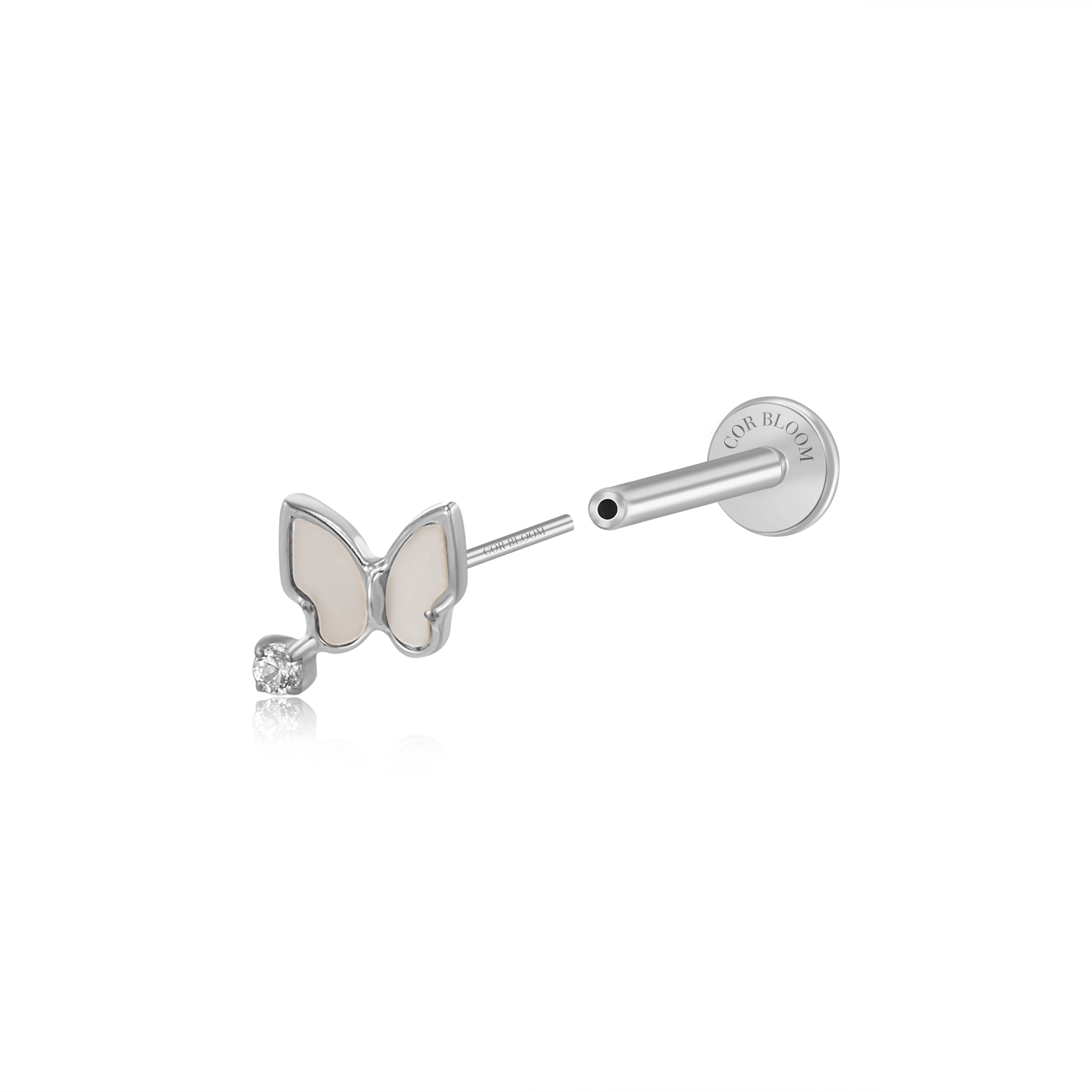 Titanium Vlinder White Pearl Butterfly Flat Back Stud