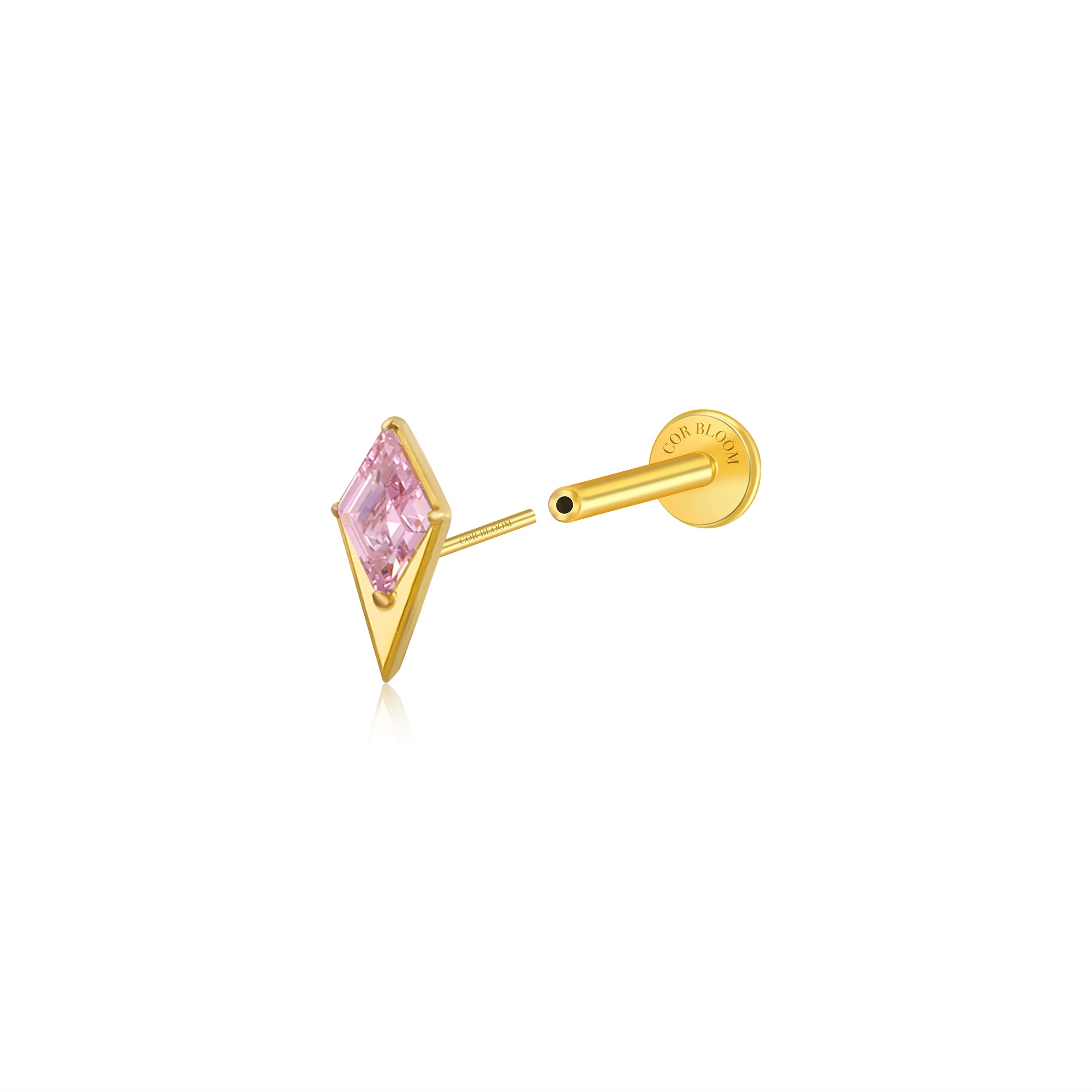 Titanium Blade Flat Back Stud - Pink Tourmaline