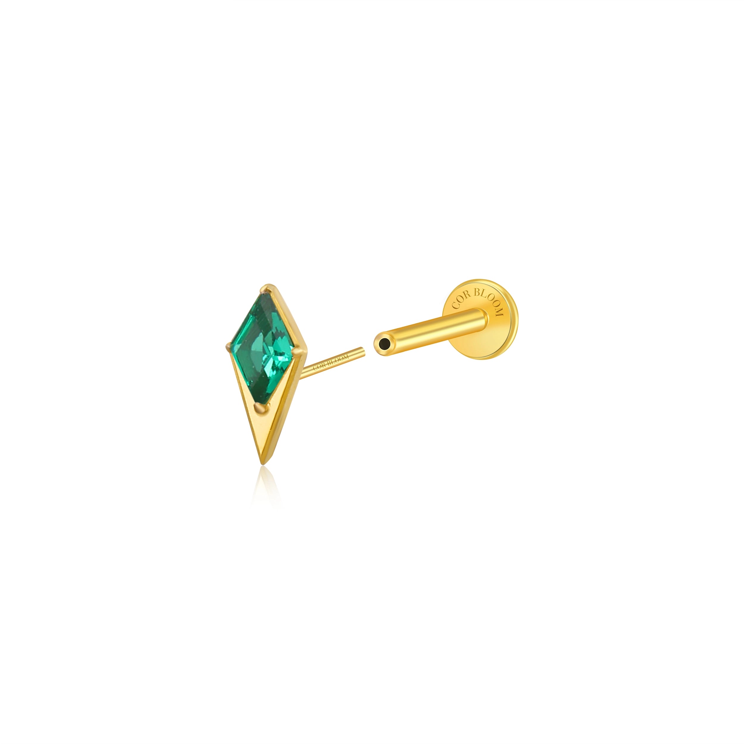 Titanium Blade Flat Back Stud - Green Emerald