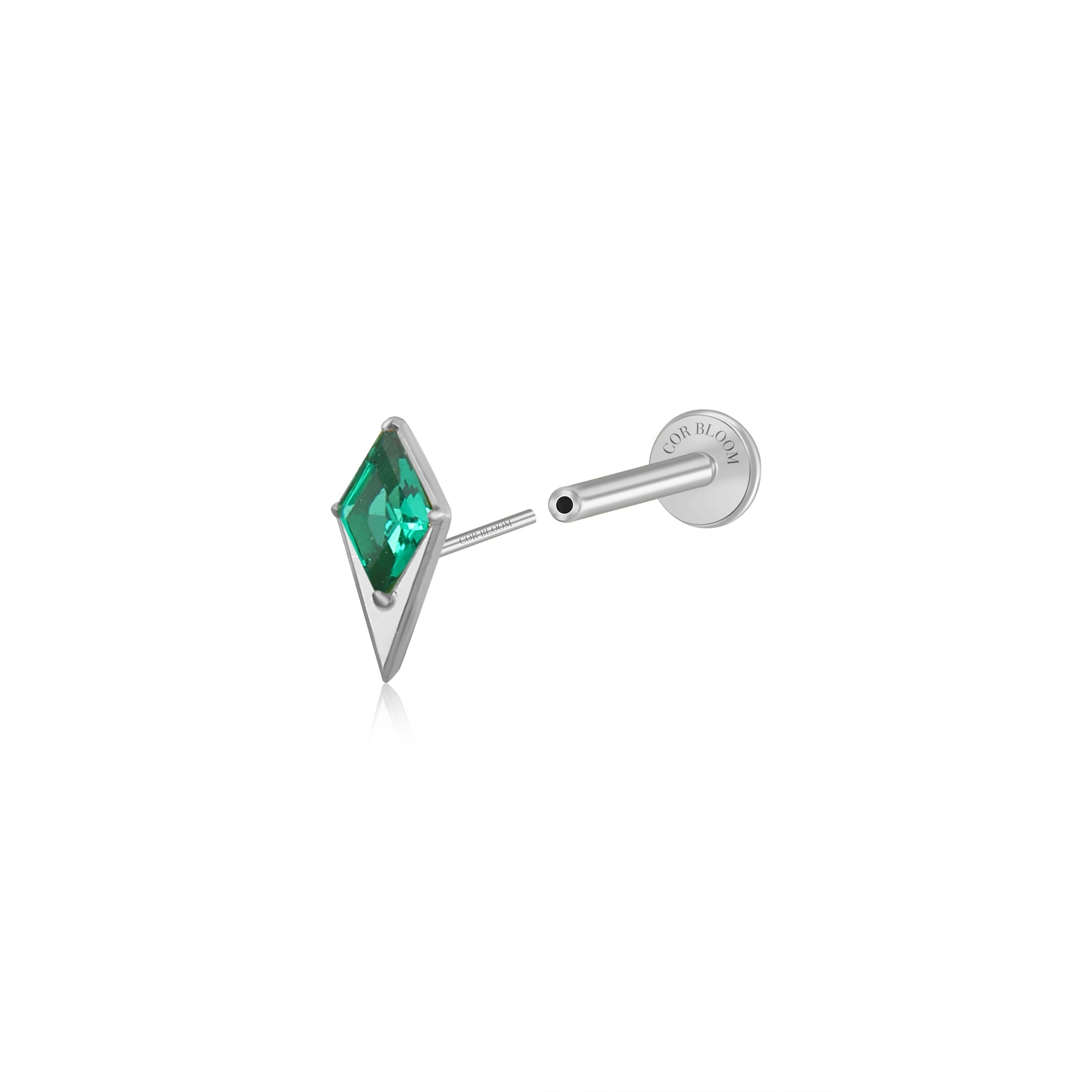 Titanium Blade Flat Back Stud - Green Emerald