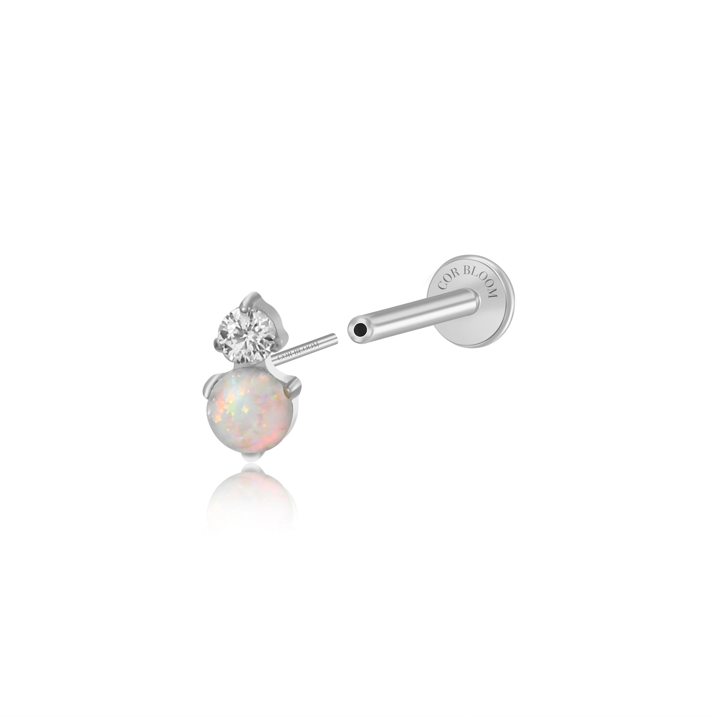Titanium Gaia Flat Back Stud - White Opal