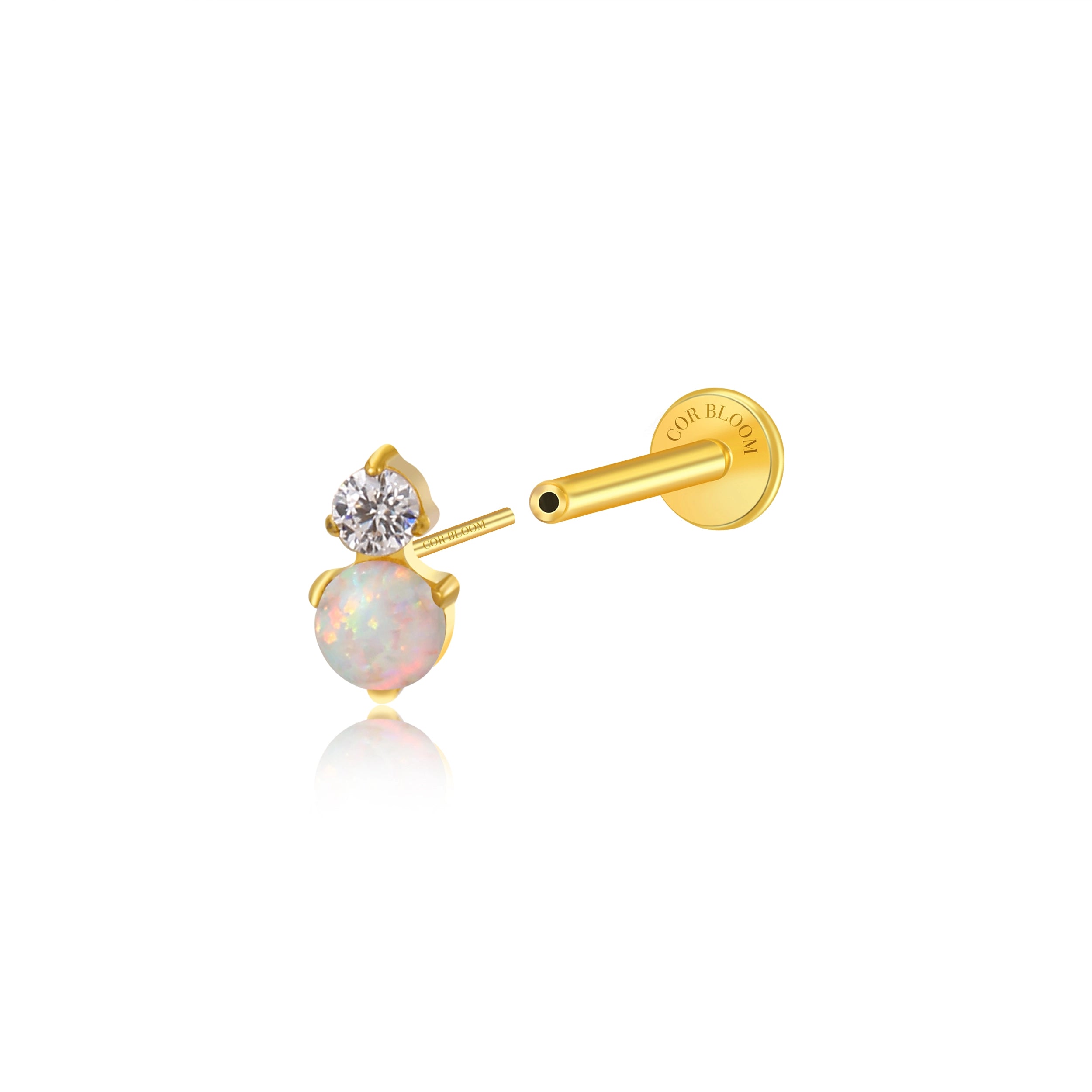Titanium Gaia Flat Back Stud - White Opal