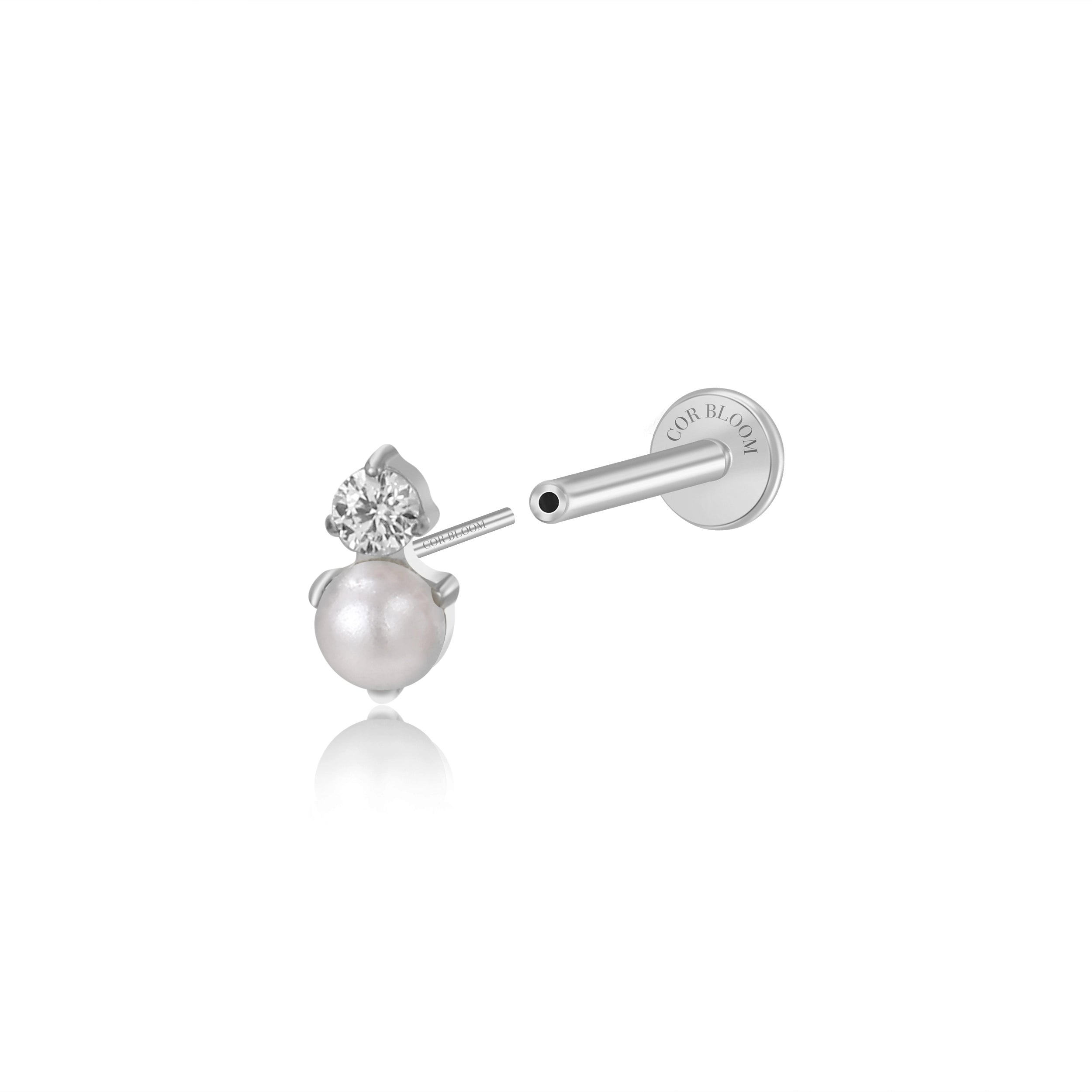 Titanium Gaia Flat Back Stud - White Pearl