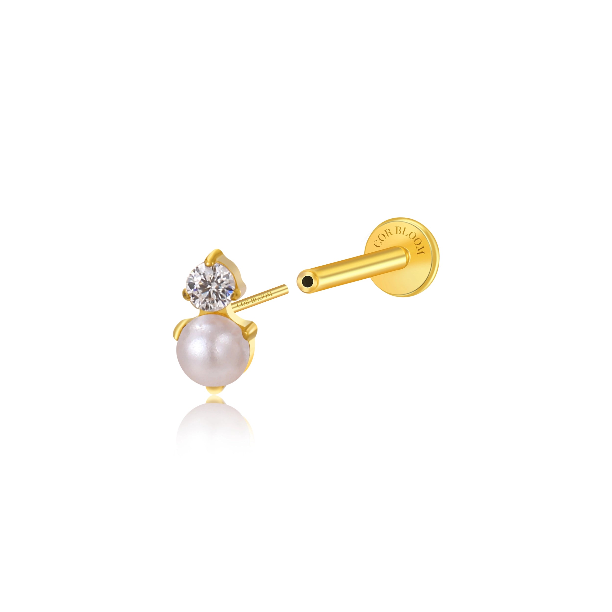 Titanium Gaia Flat Back Stud - White Pearl