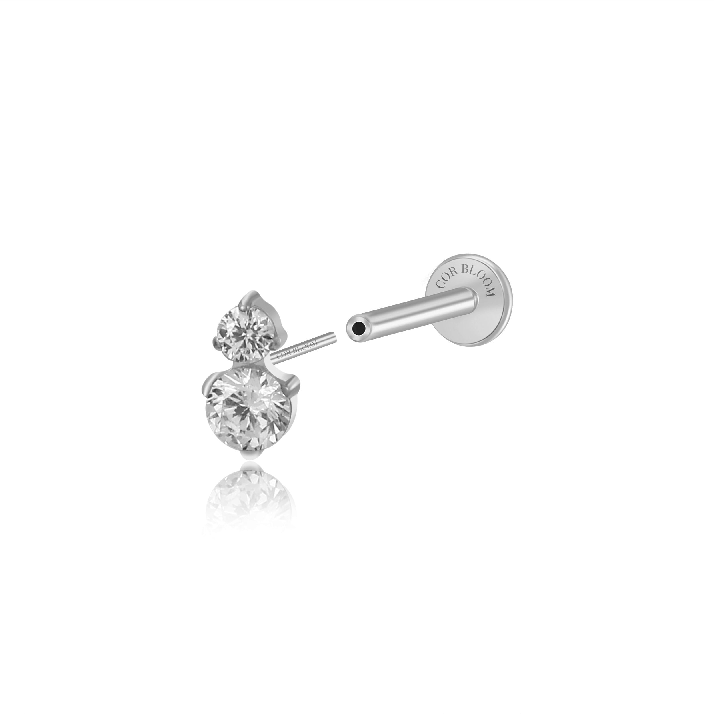 Titanium Gaia Flat Back Stud - White Crystal