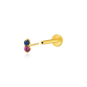 Titanium Edith Mini Duo Flat Back Stud - Blue & Ruby
