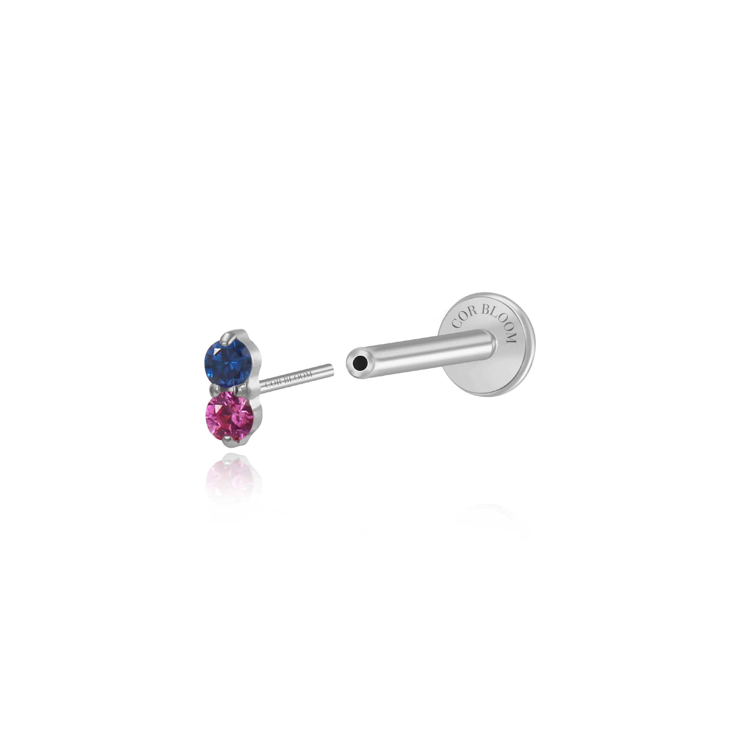 Titanium Edith Mini Duo Flat Back Stud - Blue & Ruby
