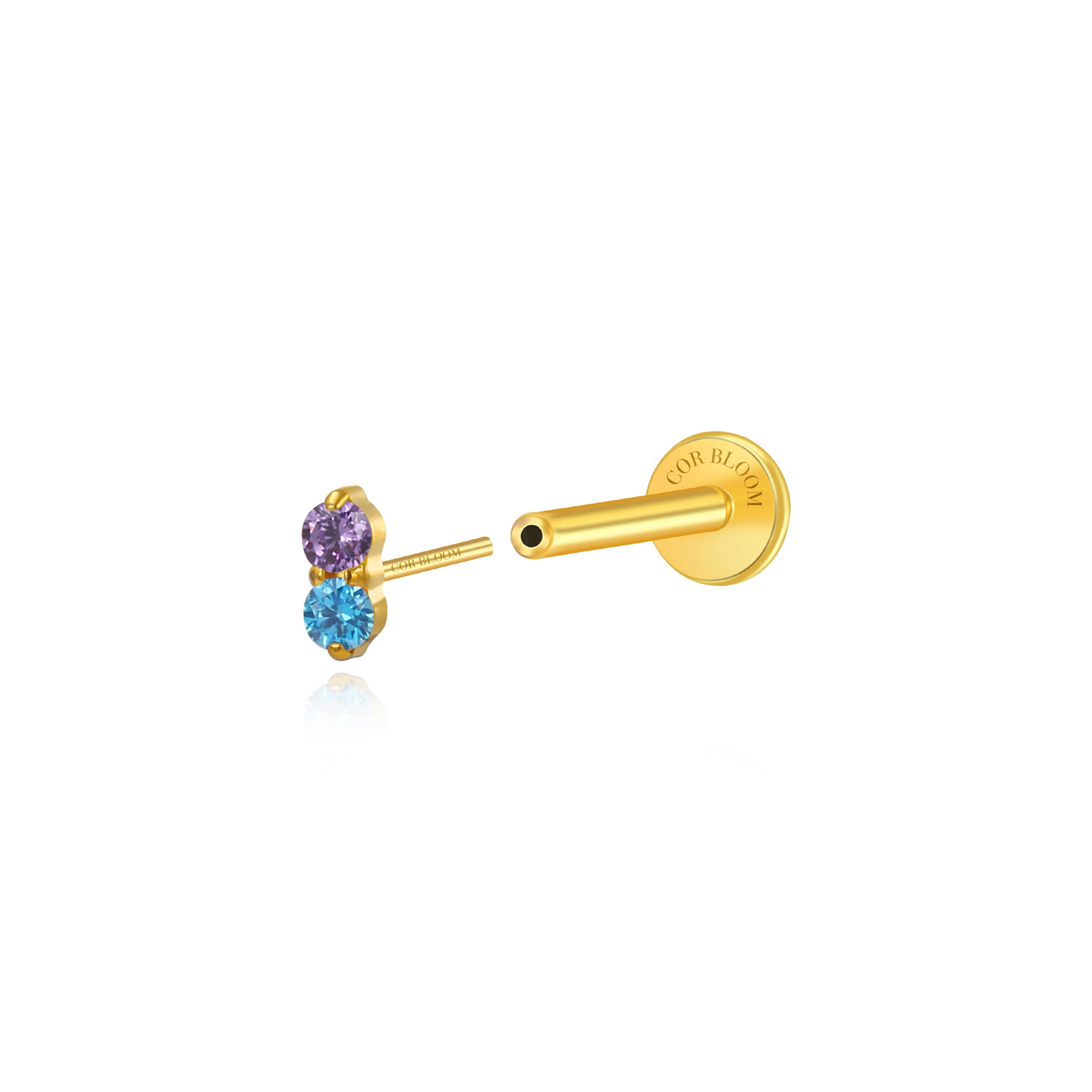 Titanium Edith Mini Duo Stud - Amethyst & Aquamarine