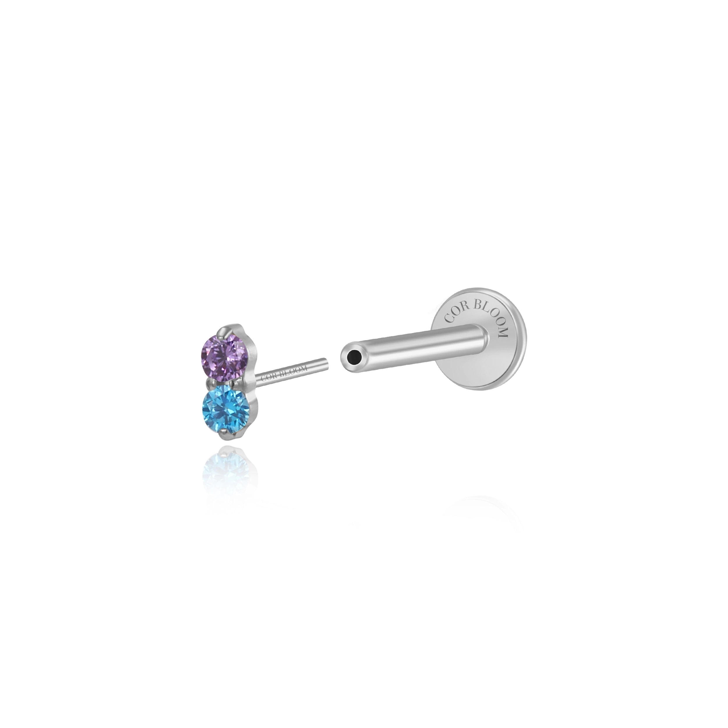 Titanium Edith Mini Duo Stud - Amethyst & Aquamarine