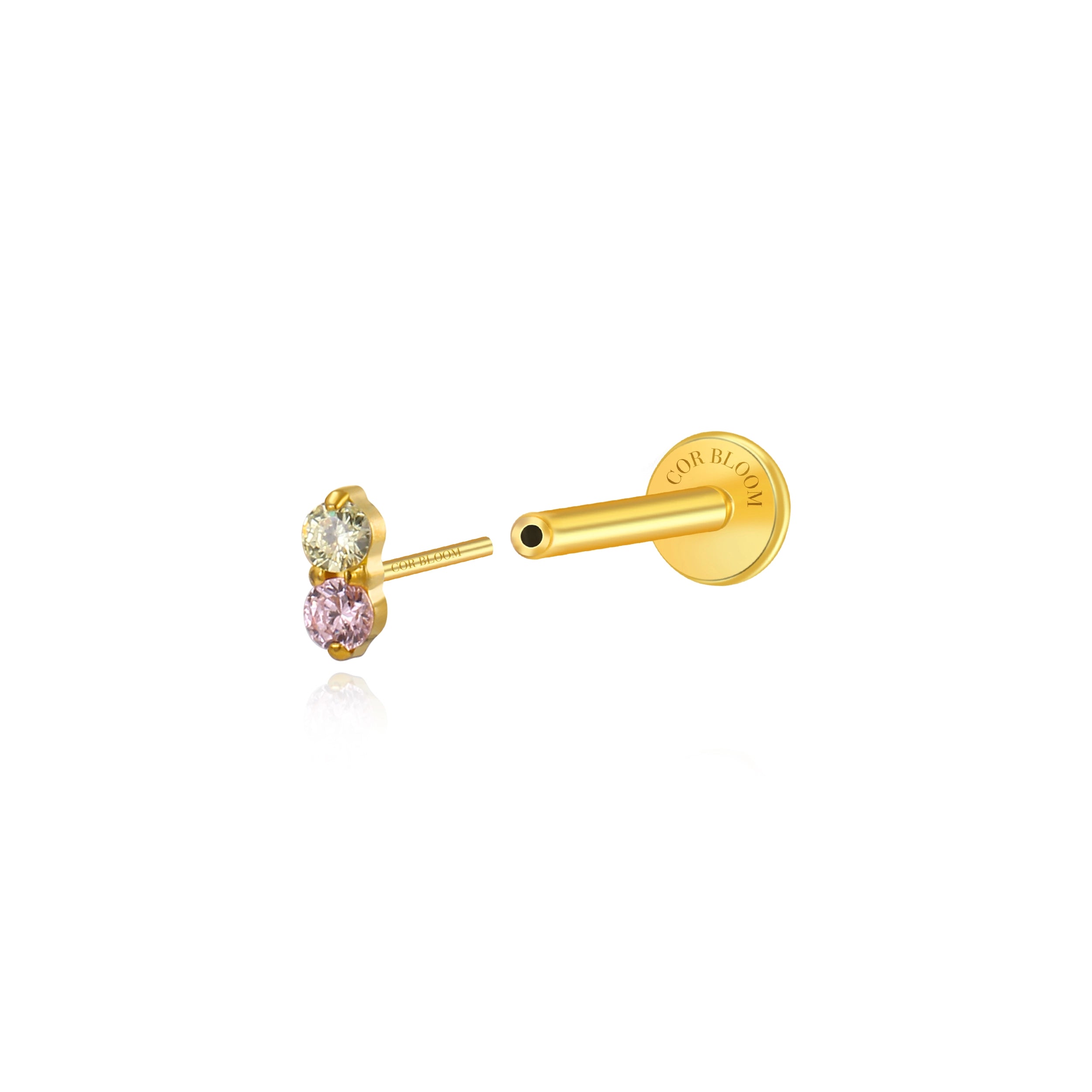 Titanium Edith Viva Spring Mini Duo Stud - Pink & Apple Green