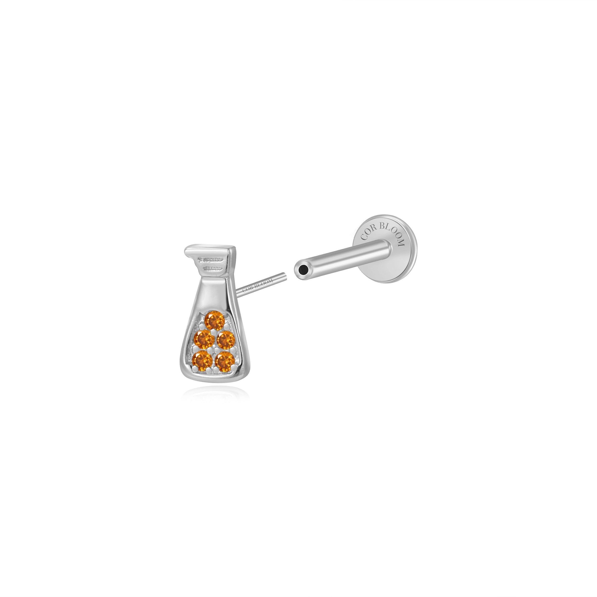Hot Chilli Sauce Bottle Flat Back Stud - Orang Red CZ