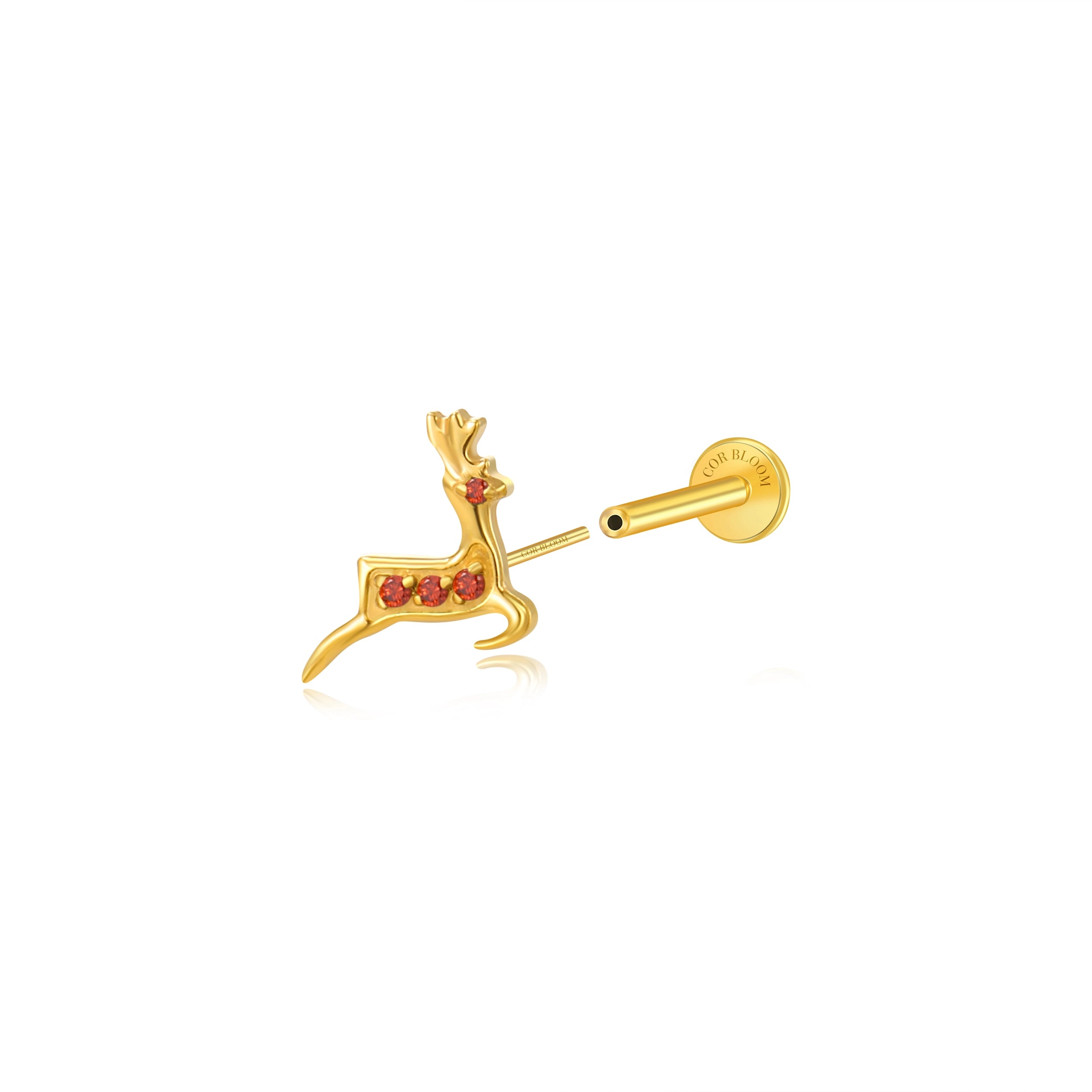 Titanium Reindeer Flat Back Stud - Red Garnet