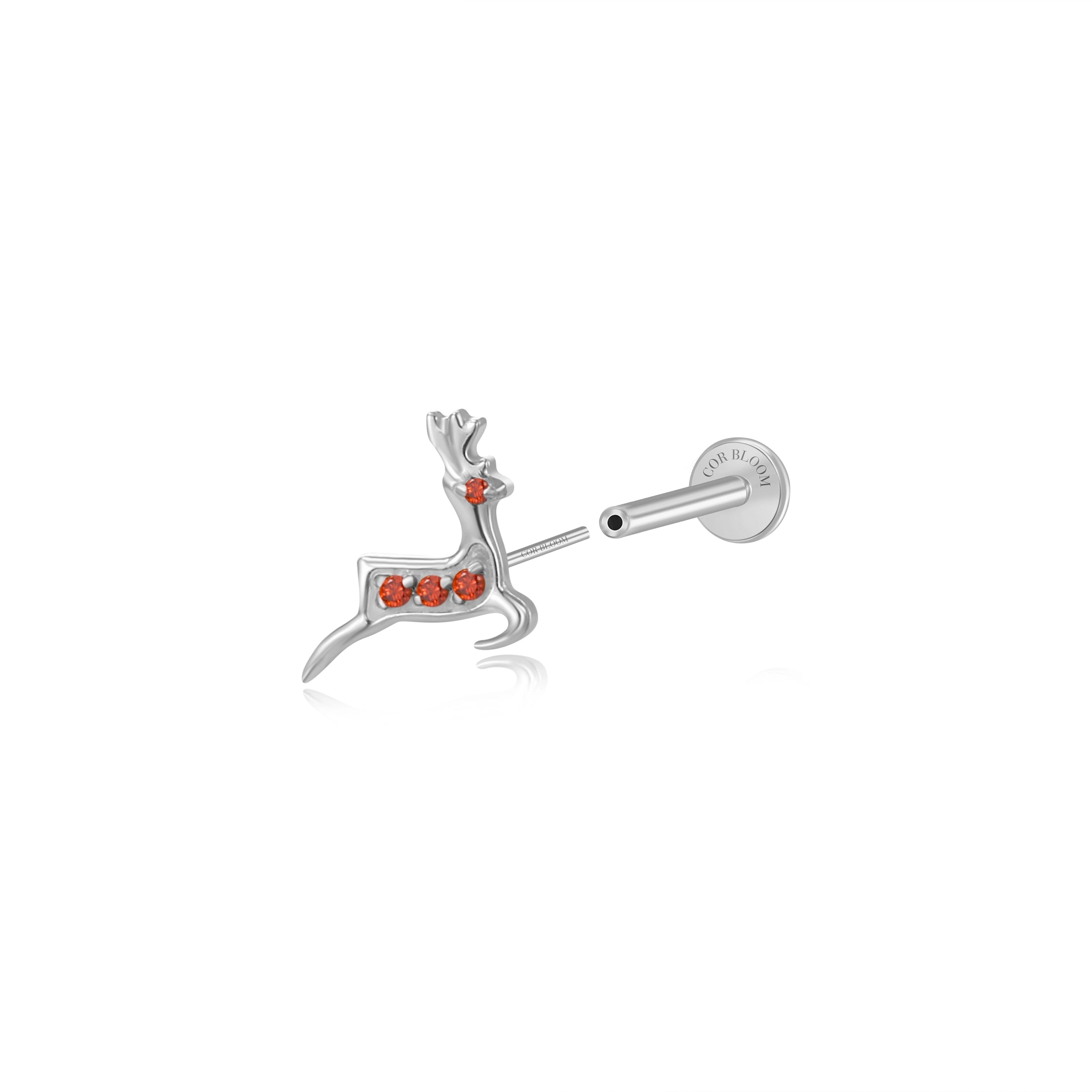 Titanium Reindeer Flat Back Stud - Red Garnet