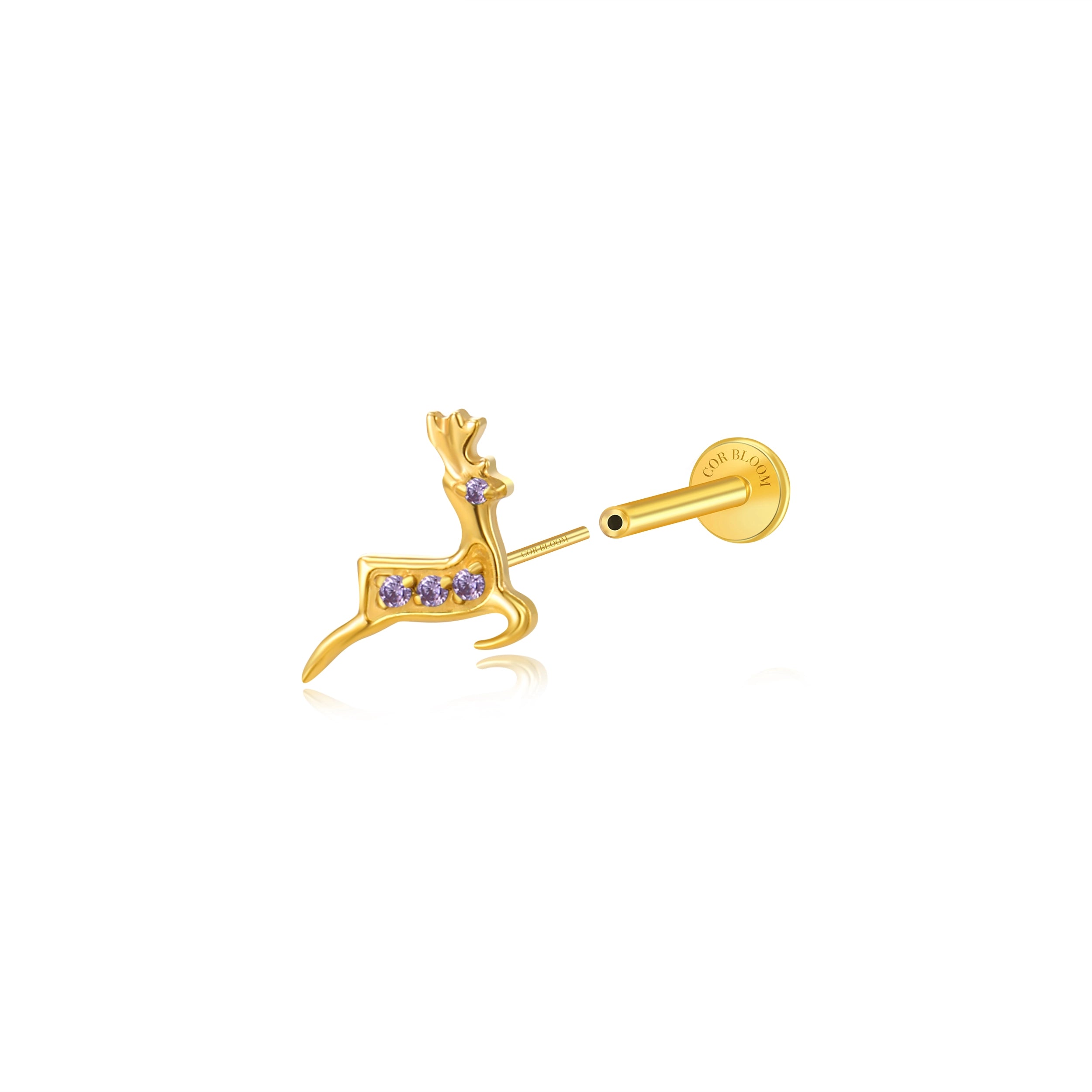Titanium Reindeer Flat Back Stud - Amethyst Magic
