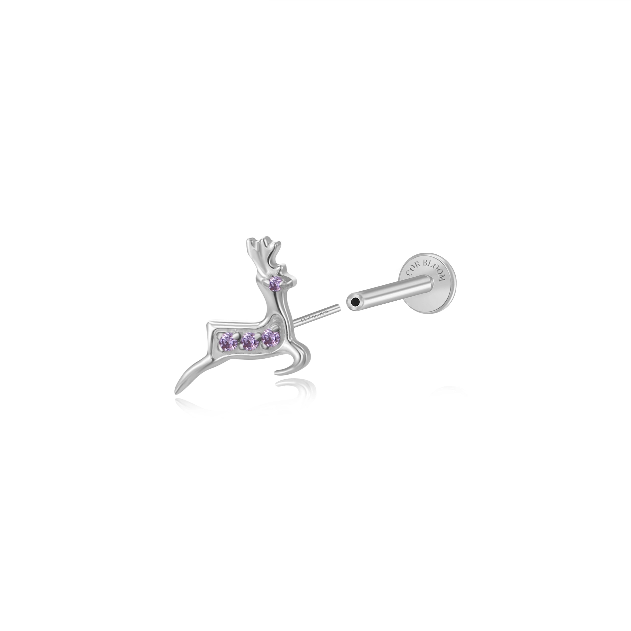 Titanium Reindeer Flat Back Stud - Amethyst Magic