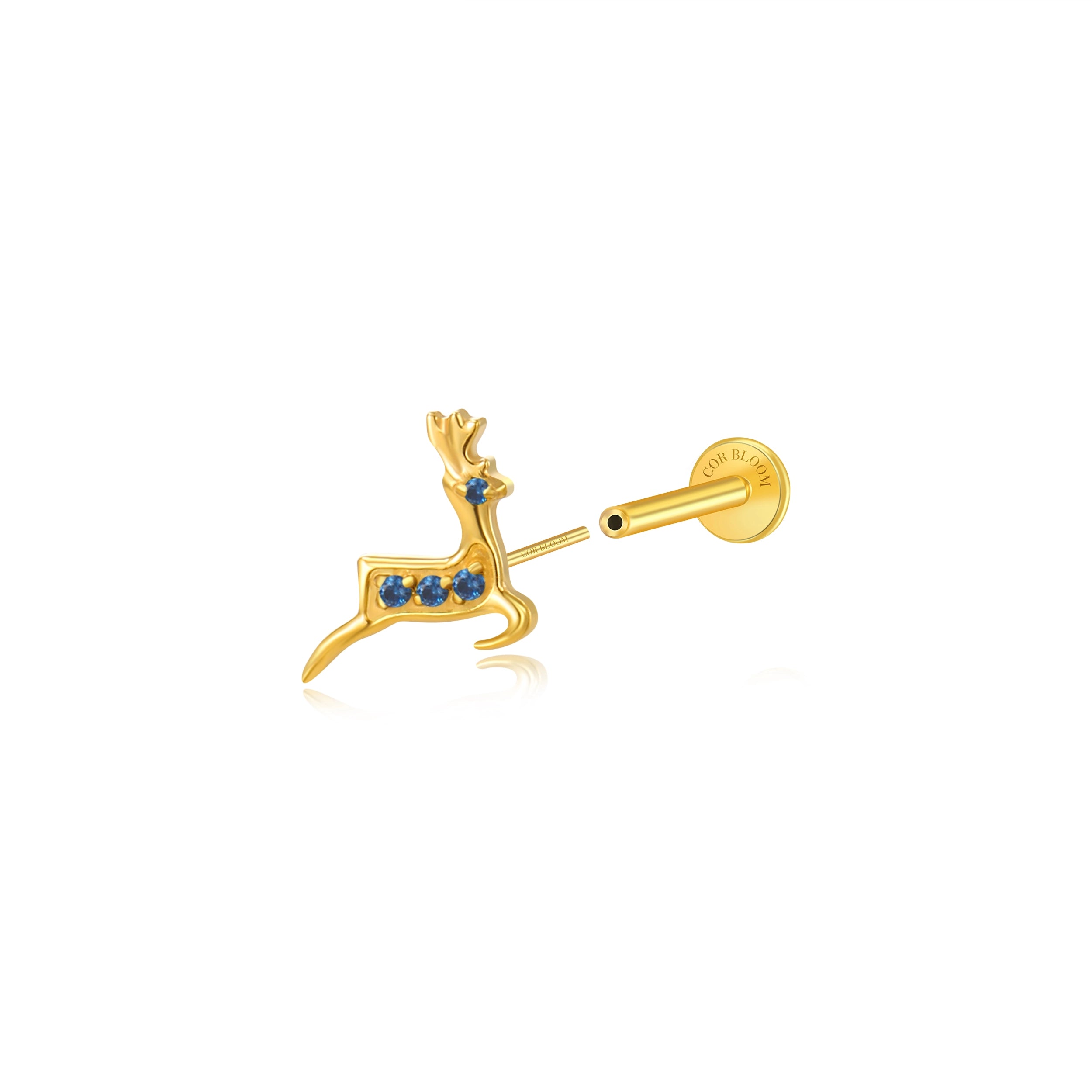 Titanium Reindeer Flat Back Stud - Blue Sapphire