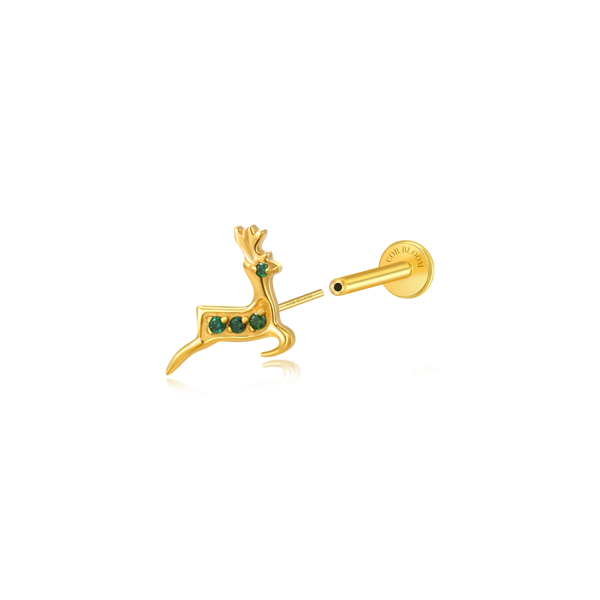 Titanium Reindeer Flat Back Stud - Forest Green