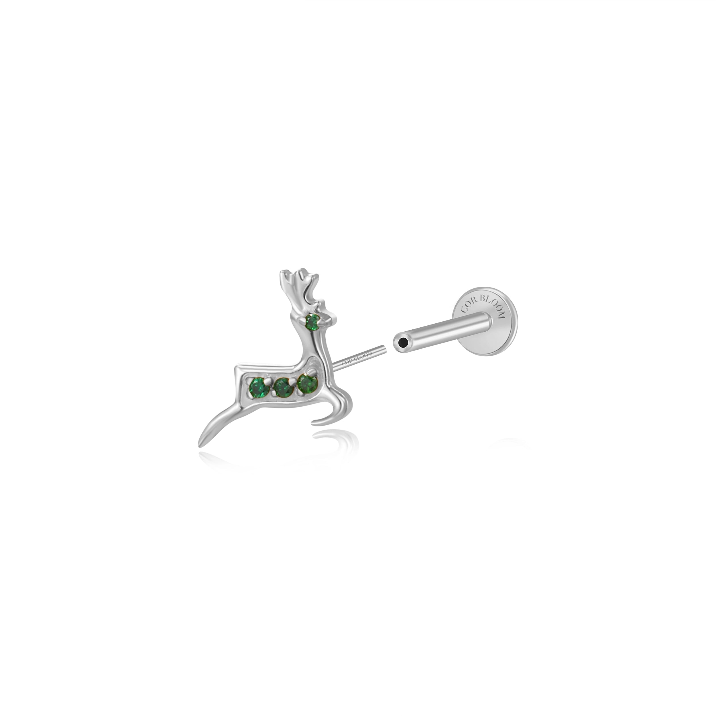 Titanium Reindeer Flat Back Stud - Forest Green