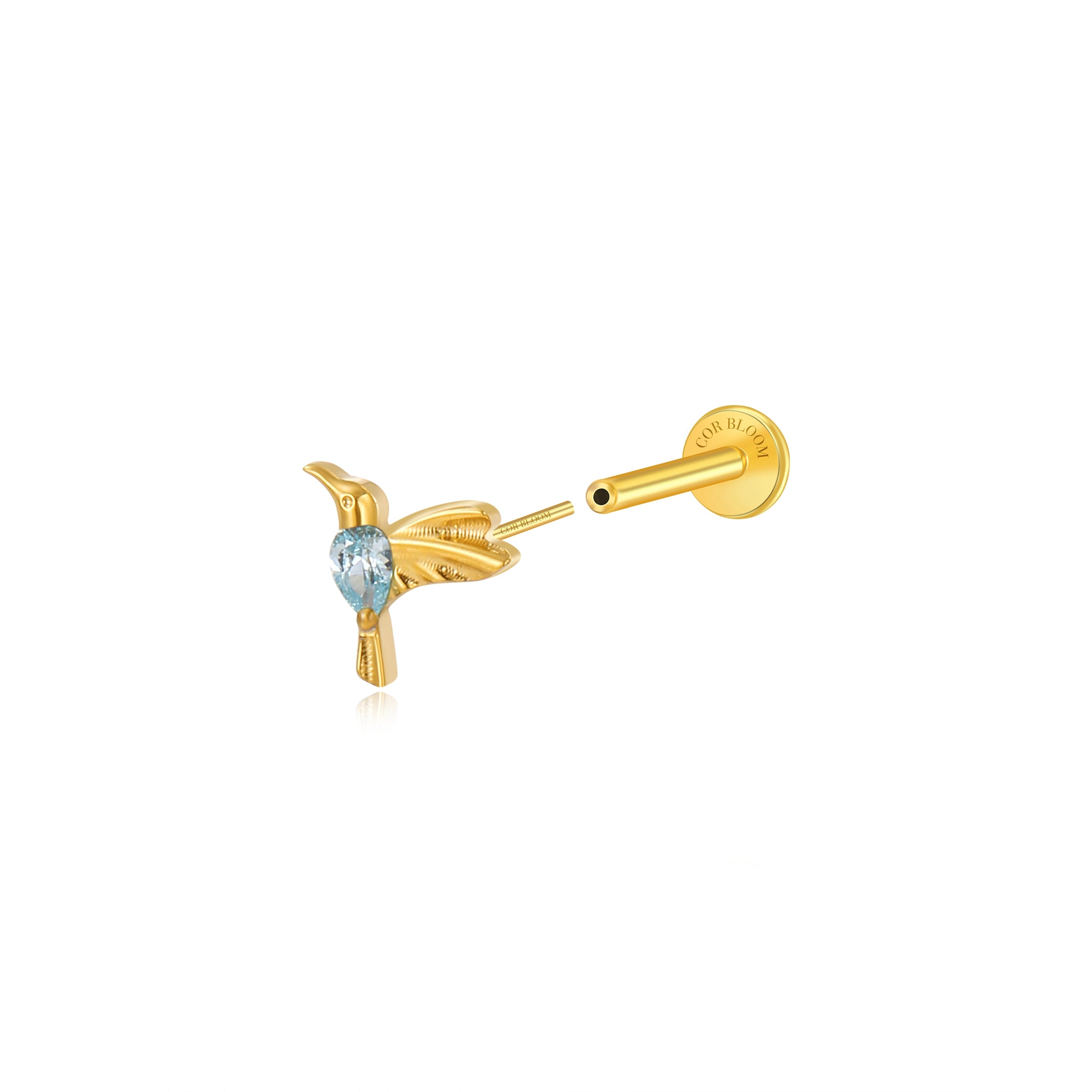 Titanium Aquamarine Frida Bird Stud - Freedom