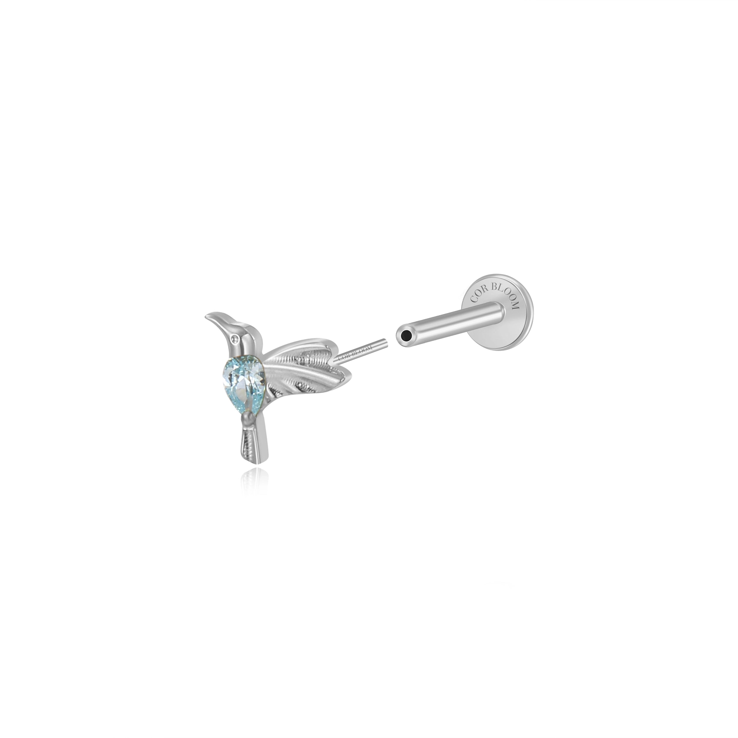 Titanium Aquamarine Frida Bird Stud - Freedom
