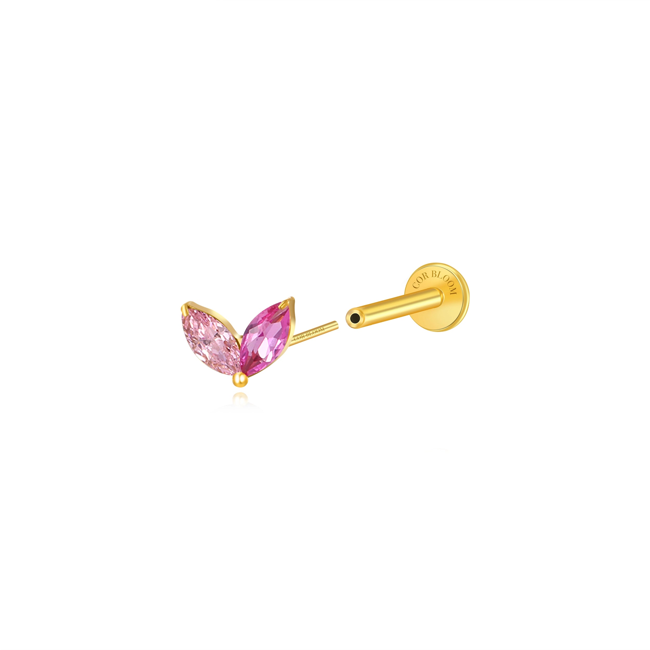Titanium Elliana Two-Petal Stud - Pink & Ruby