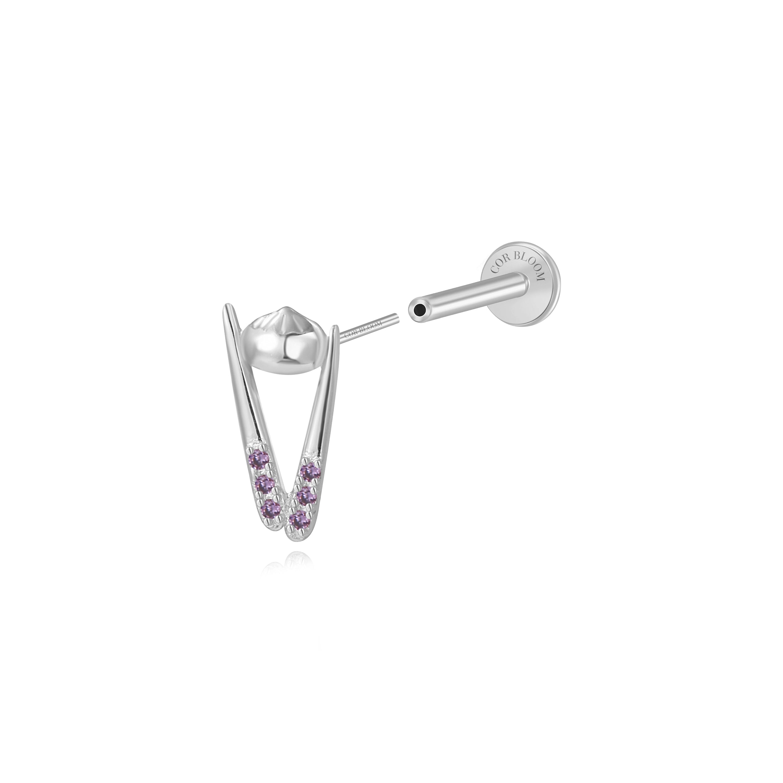Chopsticks & Purple Potato Xiao Long Bao Stud - Amethyst