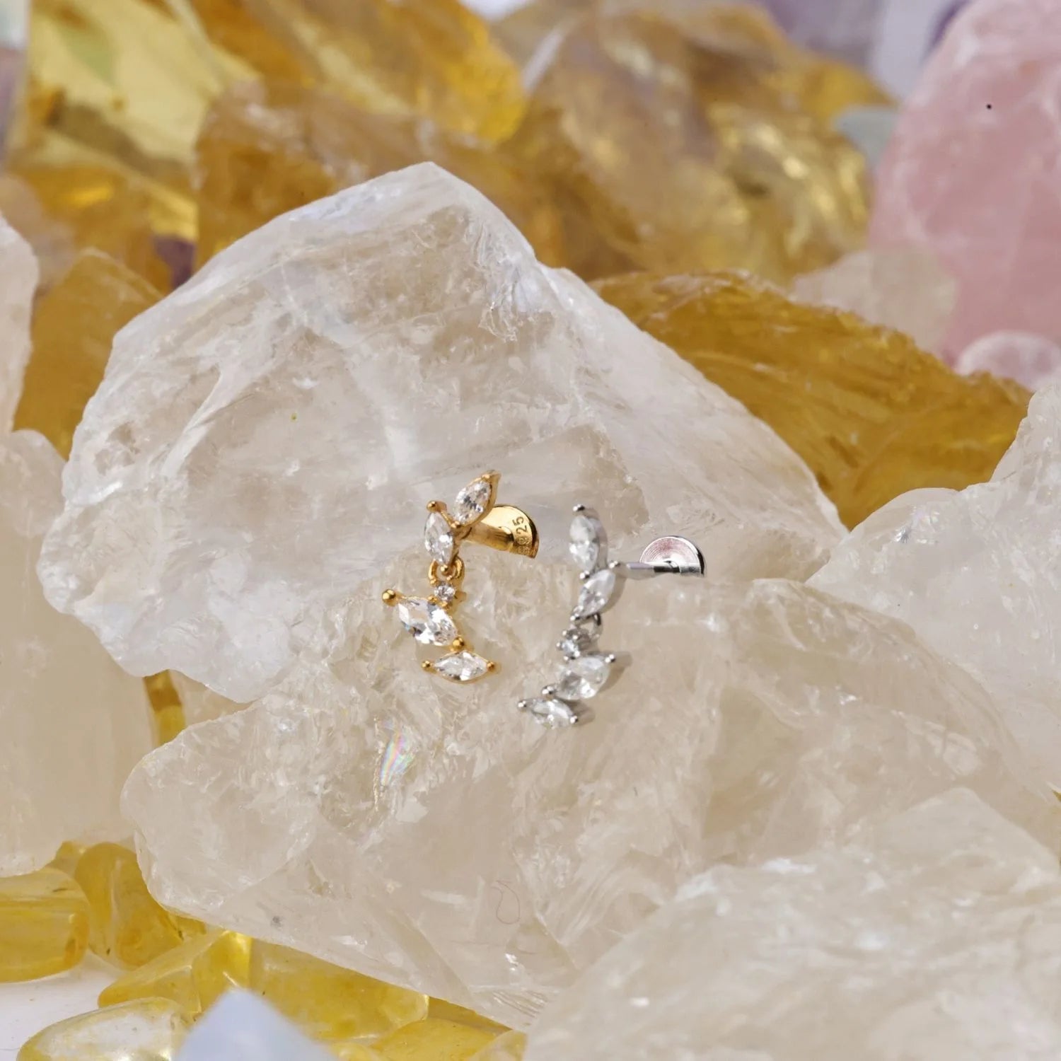 Crystal Leaf Flat Back Stud (2-Segment Design)