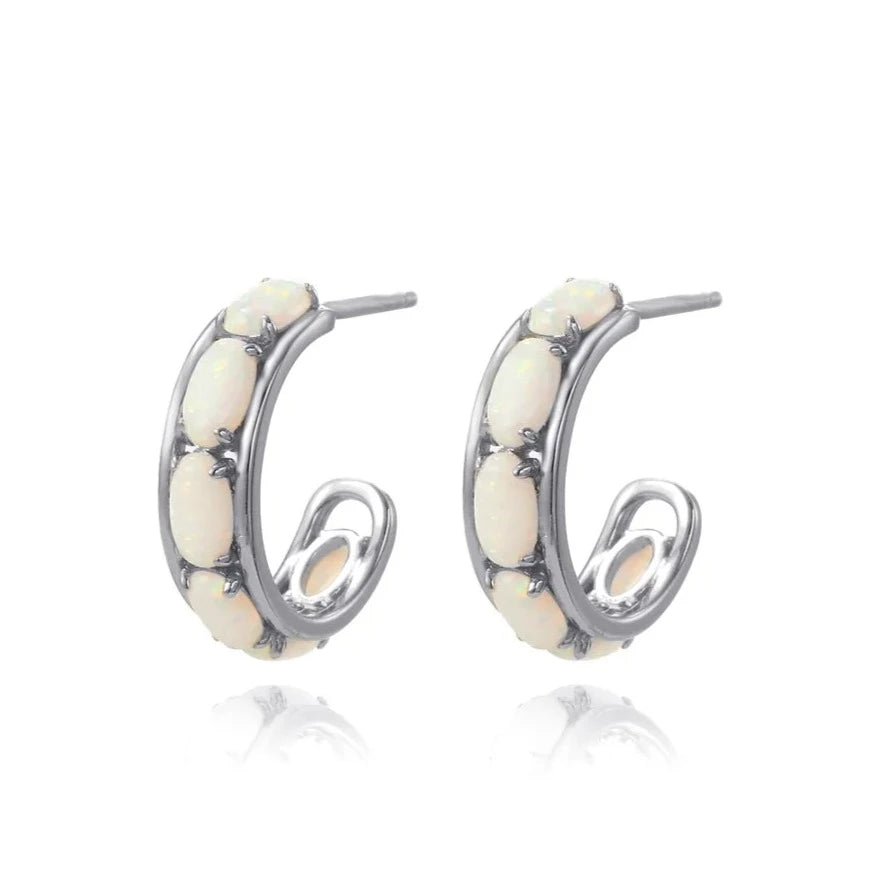 Luxe White Opal Stone Huggie Earrings