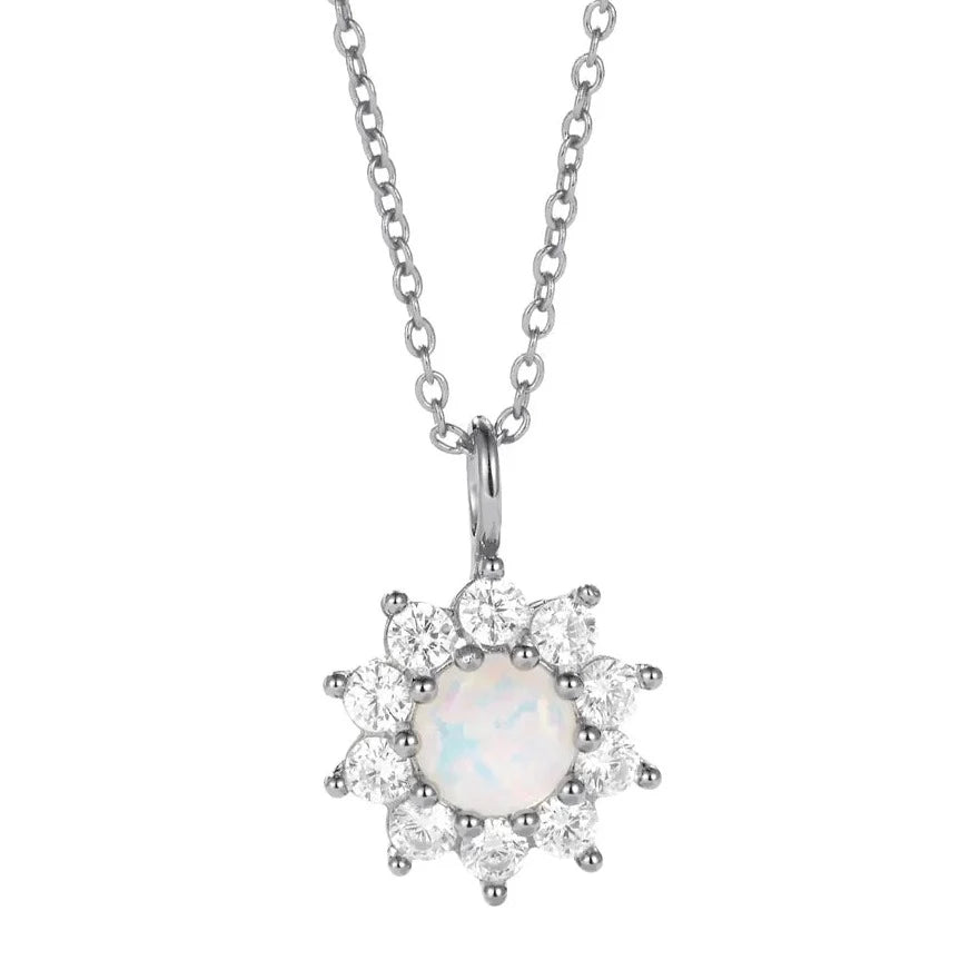 Sparkling White Opal Sunflower Necklace